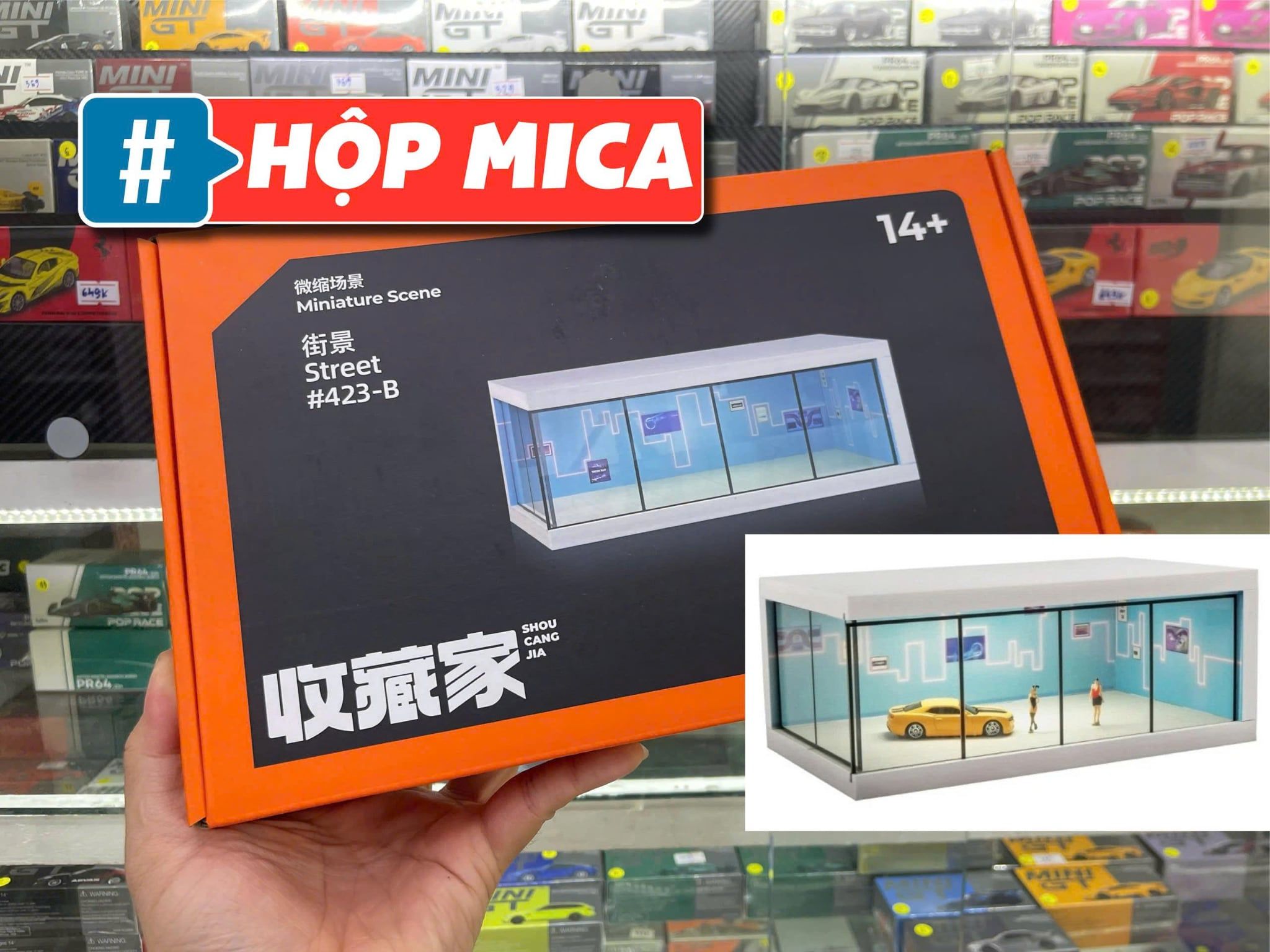  Hộp trưng bày mô phỏng phòng trưng bày xe có led Blue 29x16x6.5 SHOU CANG JIA tỉ lệ 1:64 SCJ423B 