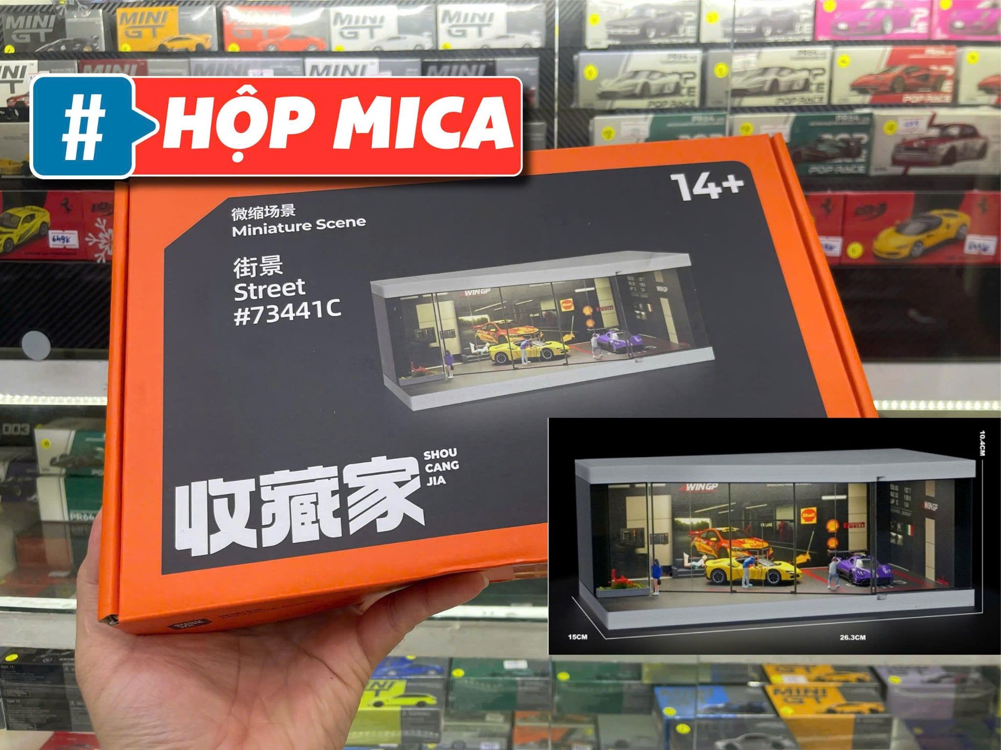  Hộp trưng bày mô phỏng Showroom sửa chữa xe đua 31.5x19.2x5.5 tỉ lệ 1:64 SHOU CANG JIA SCJ73441C 