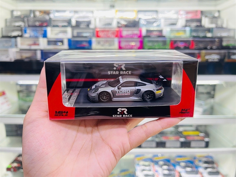  Mô hình xe Porsche 911 GT3 silver Racing Car tỉ lệ 1:64 STAR RACE SR64025 
