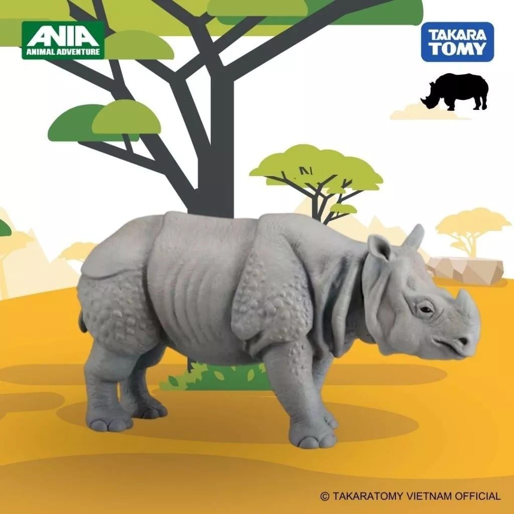  Mô hình động vật tê giác Ấn Độ ANIA AS-18 Indian Rhinoceros Takara Tomy 871064 