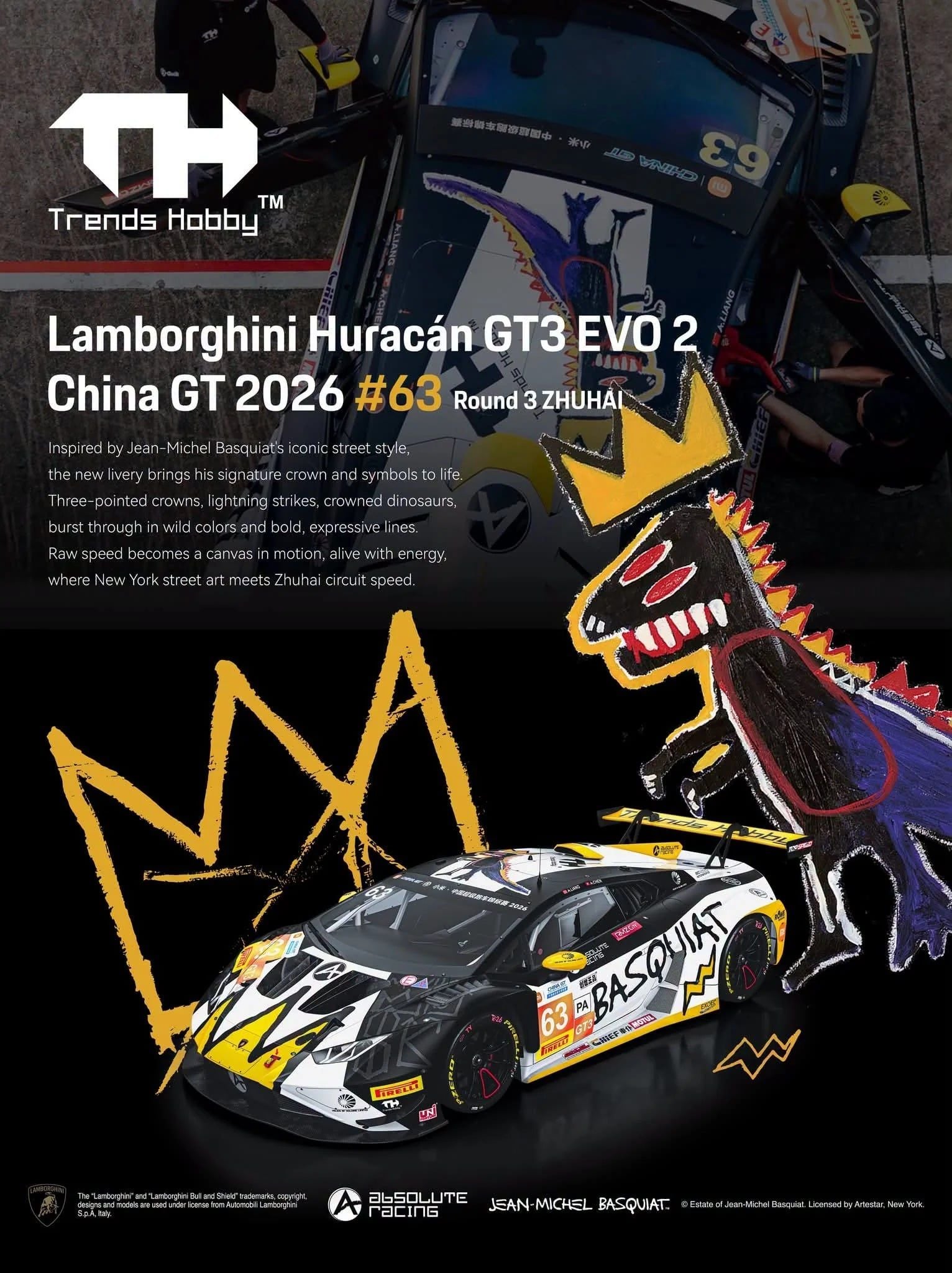  Mô hình xe Lamborghini Huracan GT3 EVO2 Absolute Racing - 2026 China GT #63 tỉ lệ 1:64 Trends Hobby 241083S 