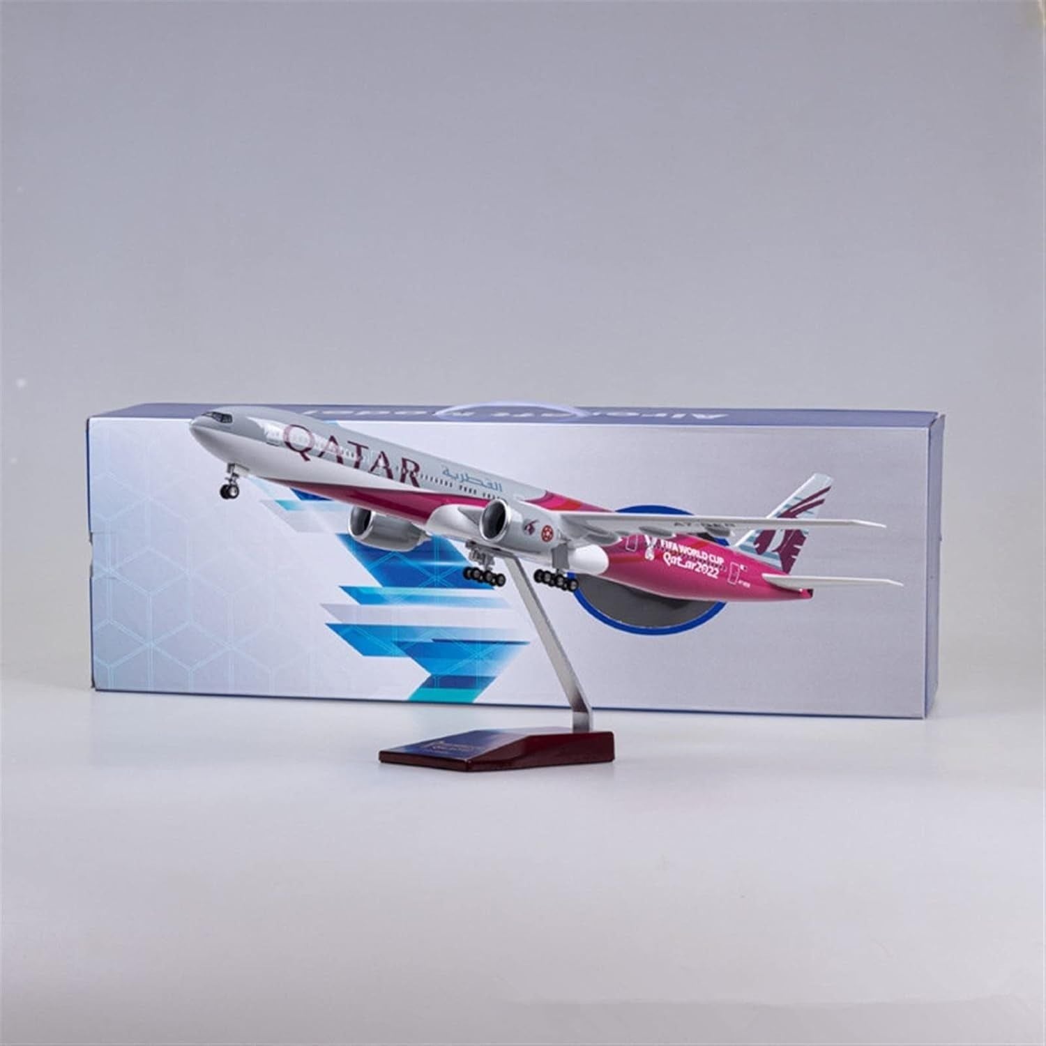  Mô hình máy bay Qatar FiFa World cup 2022 Boeing B777 có bánh xe kích thước 47cm no led MB47109 