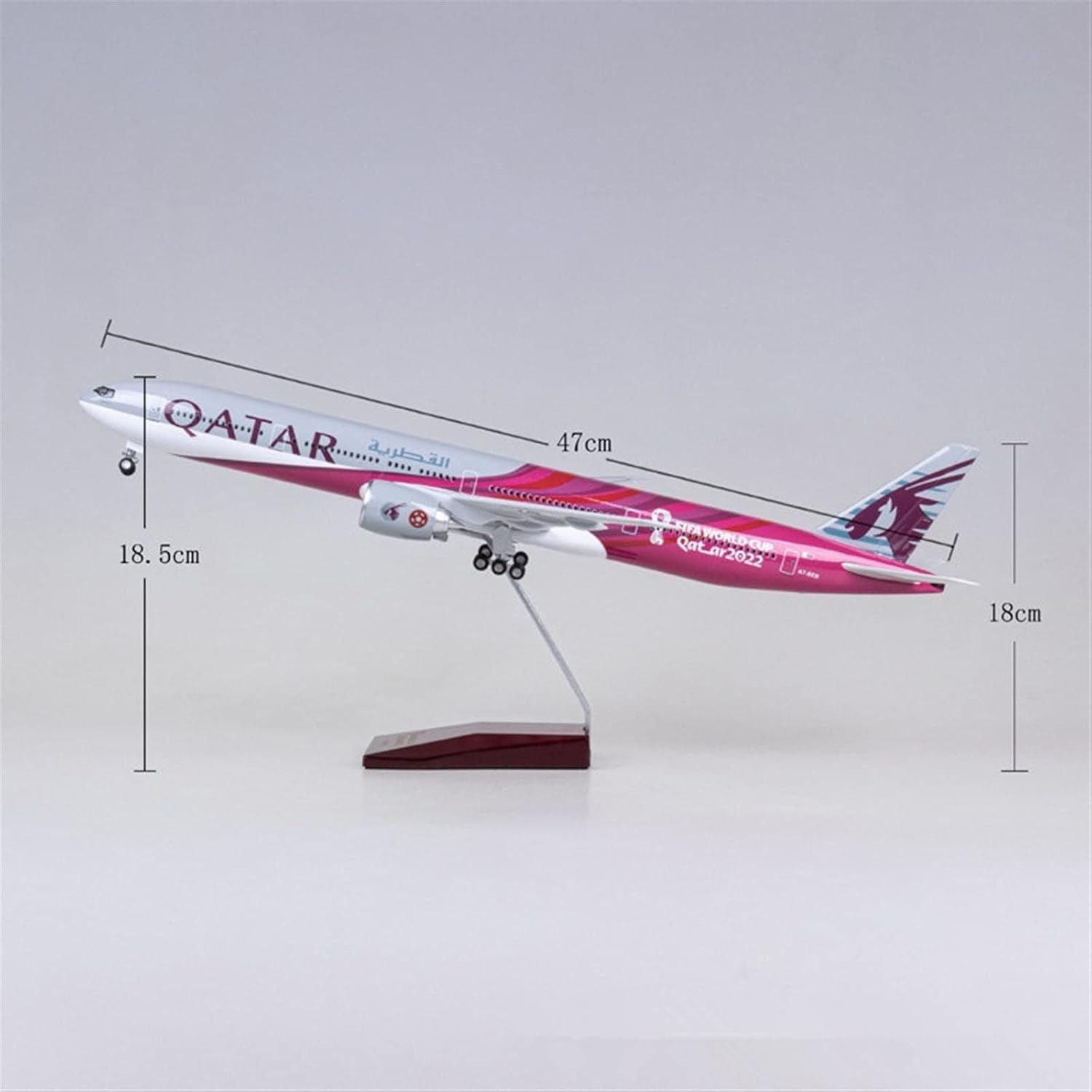  Mô hình máy bay Qatar FiFa World cup 2022 Boeing B777 có bánh xe kích thước 47cm no led MB47109 