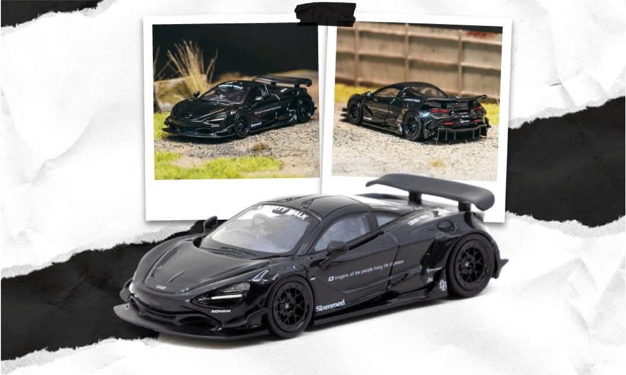  Mô hình xe Mclaren 720s LB-WORKS black tỉ lệ 1:64 Tarmac Works x CM model T64-106-BK 