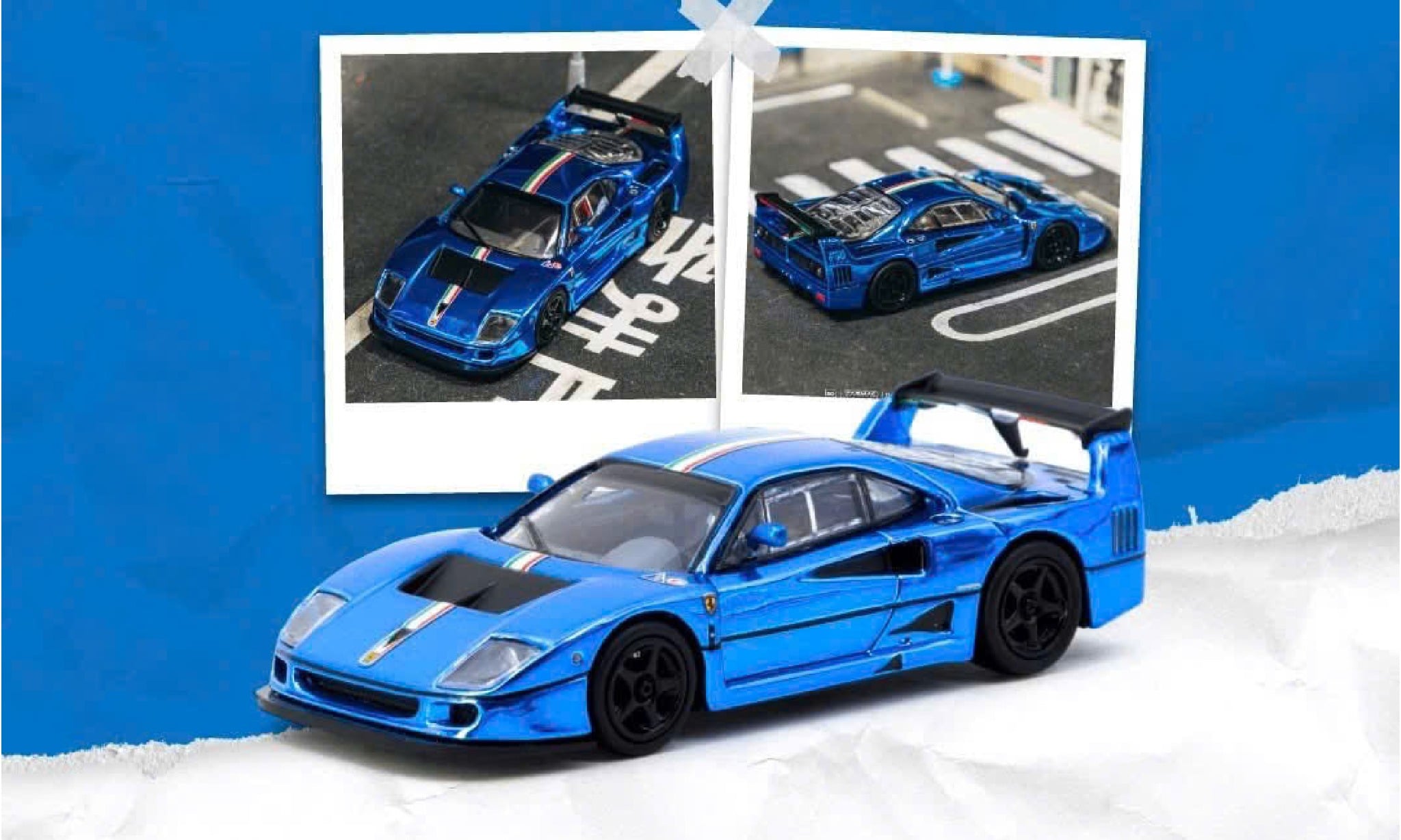  Mô hình xe Ferrari F40 LM Chrome Blue tỉ lệ 1:64 Tarmac Works FT64-075-BC 