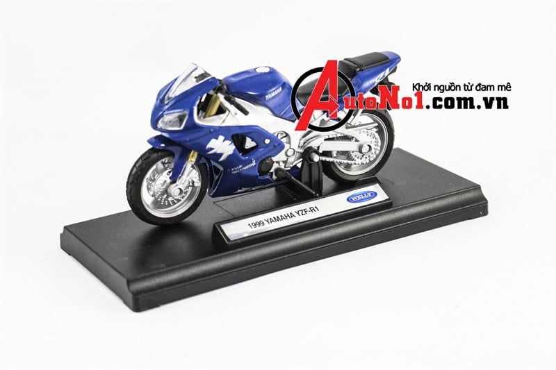  Mô hình xe mô tô Yamaha YZF R1 1999 blue tỉ lệ 1:18 Welly MT18048 