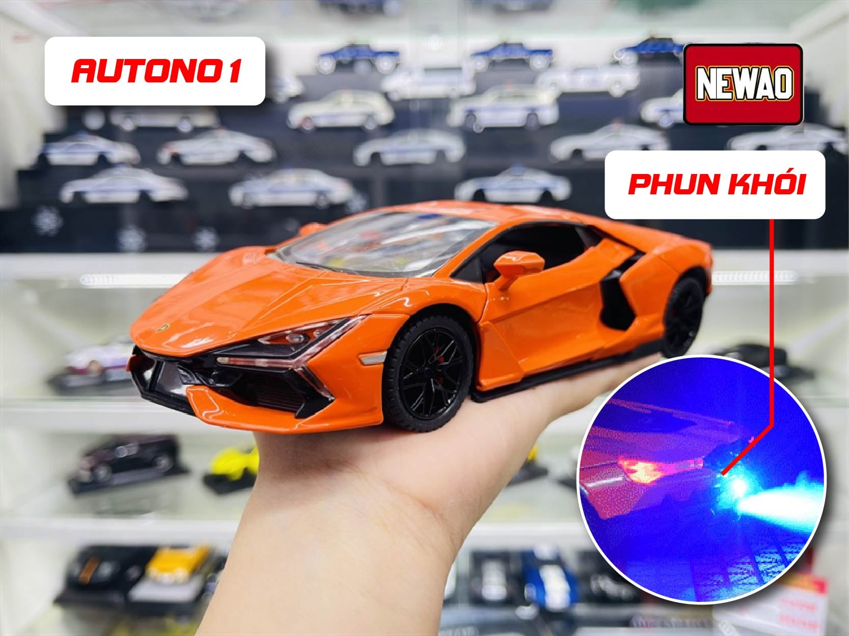  Mô hình xe Lamborghini Revuelto Hybrid có đèn phun khói ở full cửa tỉ lệ 1:24 Newao XA2415 