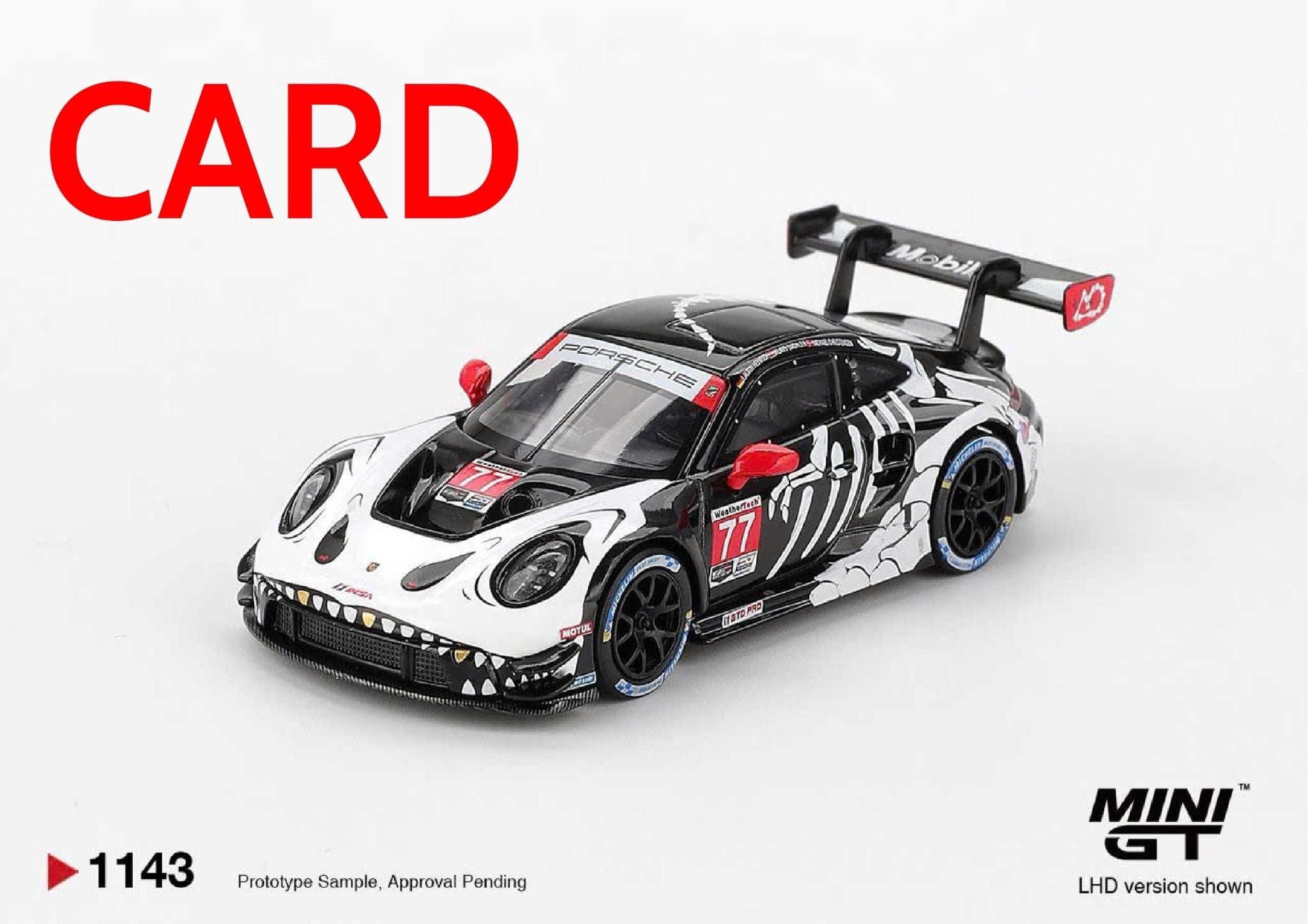  Mô hình xe Porsche 911 GT3 R #77 AO Racing 2025 IMSA Petit Le Mans bản card tỉ lệ 1:64 MiniGT MGT01143 