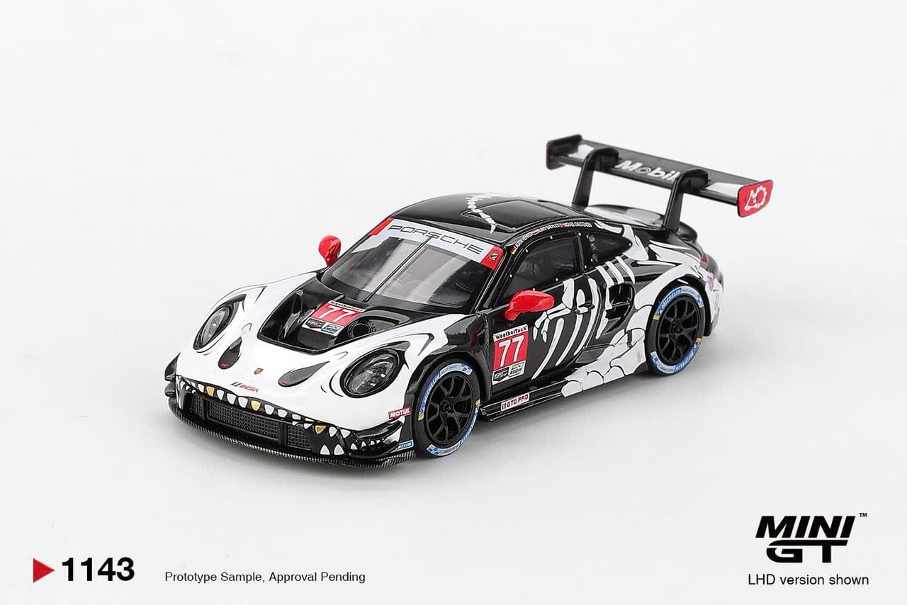  Mô hình xe Porsche 911 GT3 R #77 AO Racing 2025 IMSA Petit Le Mans tỉ lệ 1:64 MiniGT MGT01143 