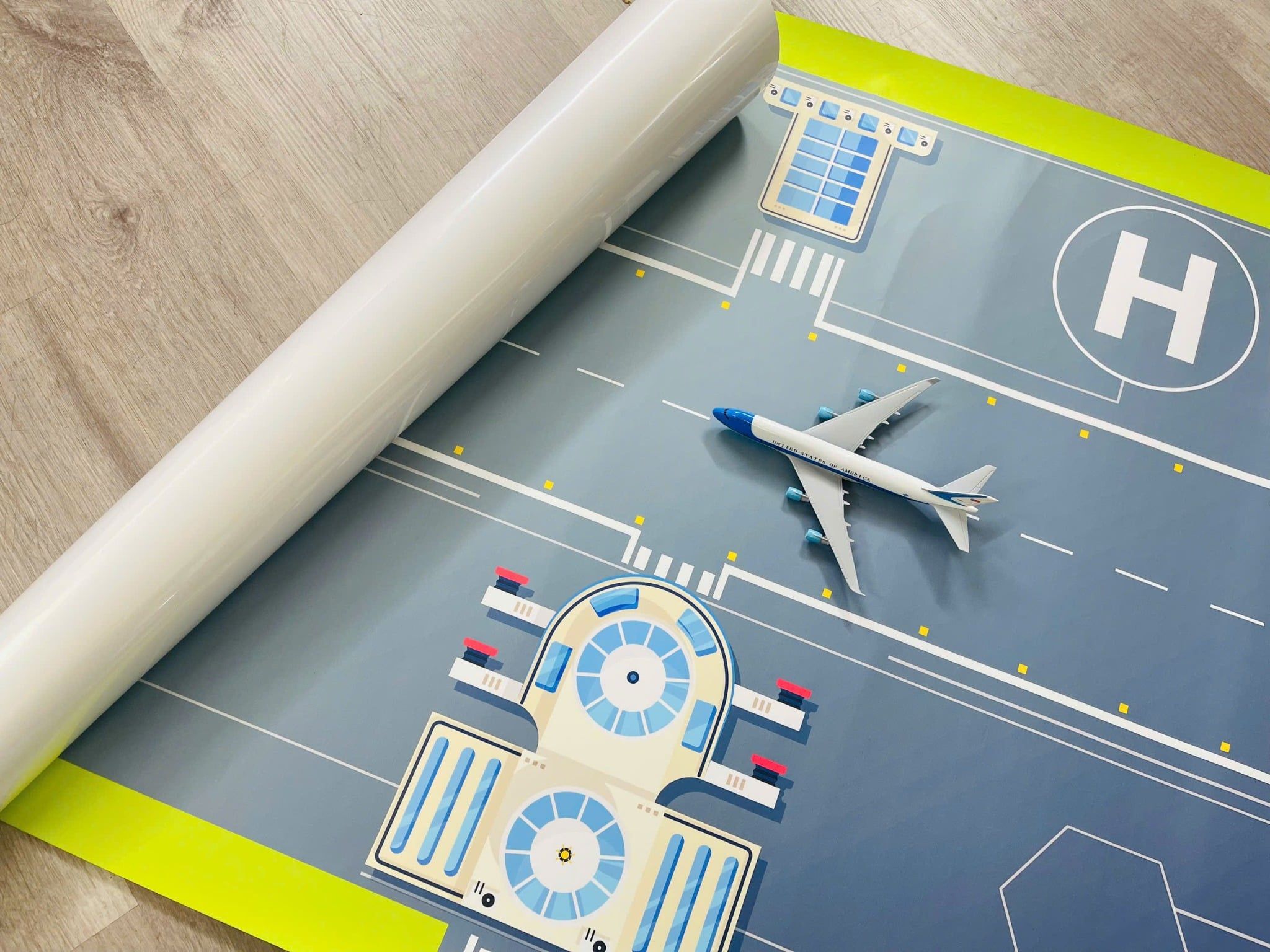  Phụ kiện trưng bày sàn đỗ, đường băng máy bay mô hình chất liệu in pp 80x120cm cán mờ chống nước bụi bẩn dành cho máy bay nhiều tỉ lệ DR047 