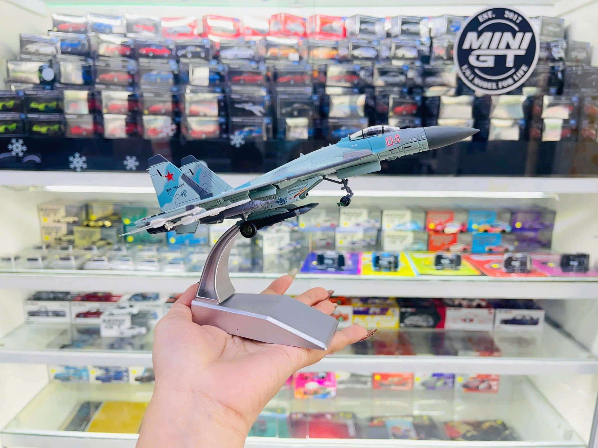  Mô hình máy bay chiến đấu Russia Su-35 BBC POCCNN 04 Blue Camouflage tỉ lệ 1:100 Ns models MBQS013 