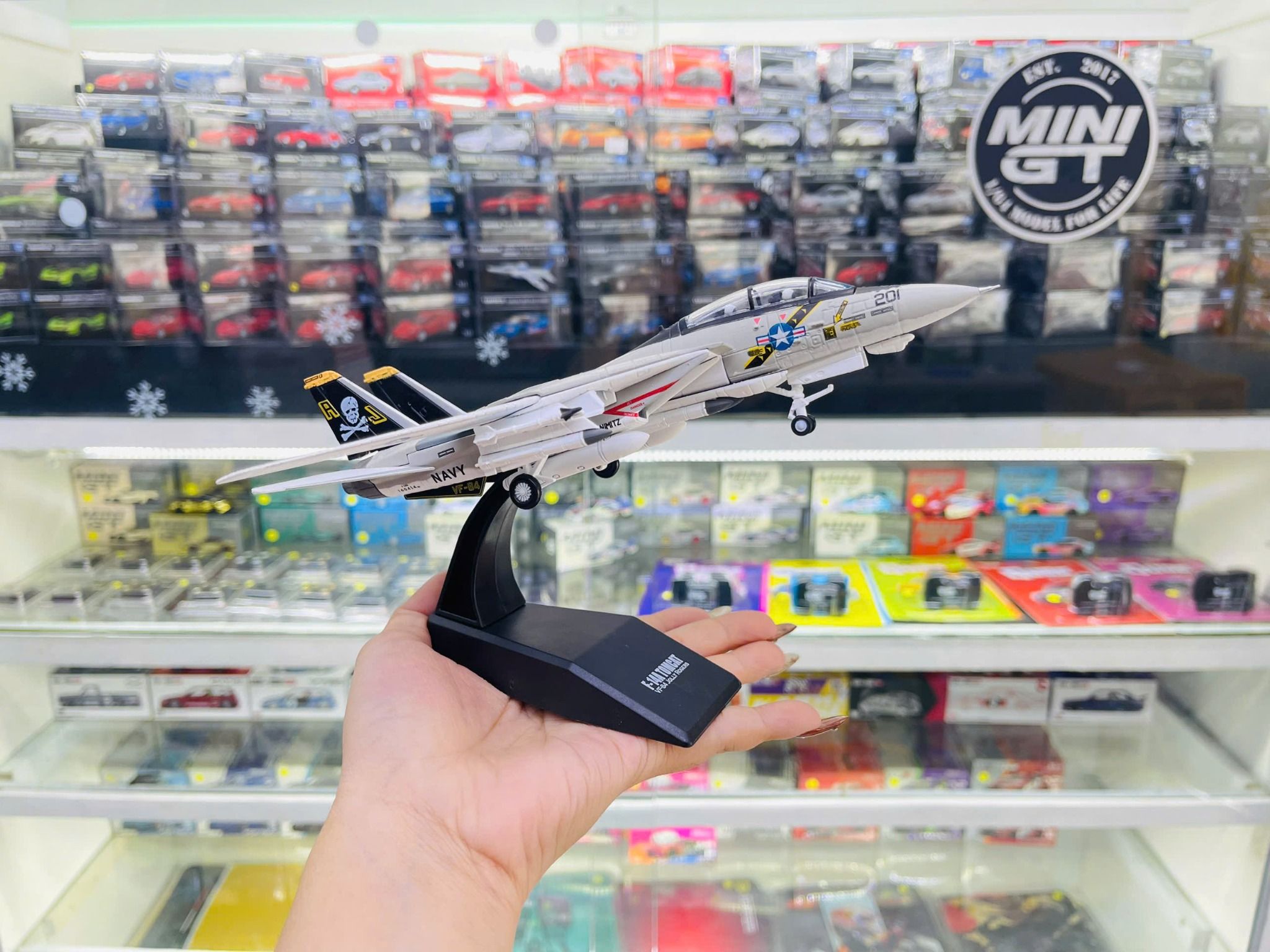  Mô hình máy bay quân sự chiến đấu F-14 Tomcat Amercom white tỉ lệ 1:100 NS model MBQS070 
