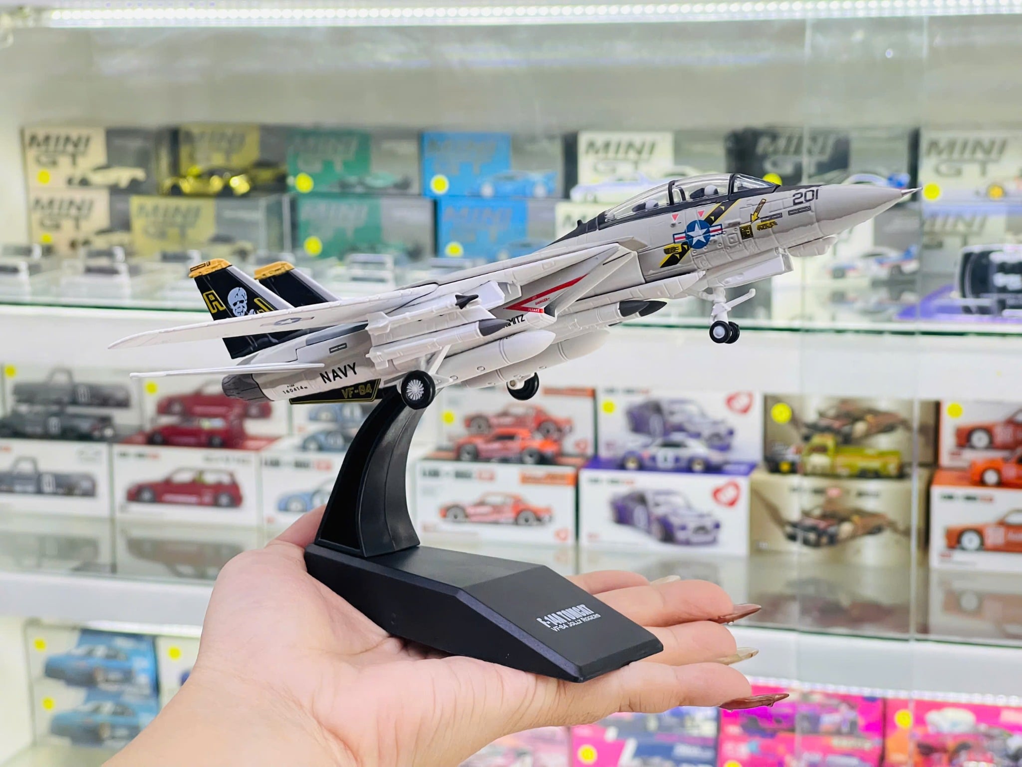  Mô hình máy bay quân sự chiến đấu F-14 Tomcat Amercom white tỉ lệ 1:100 NS model MBQS070 