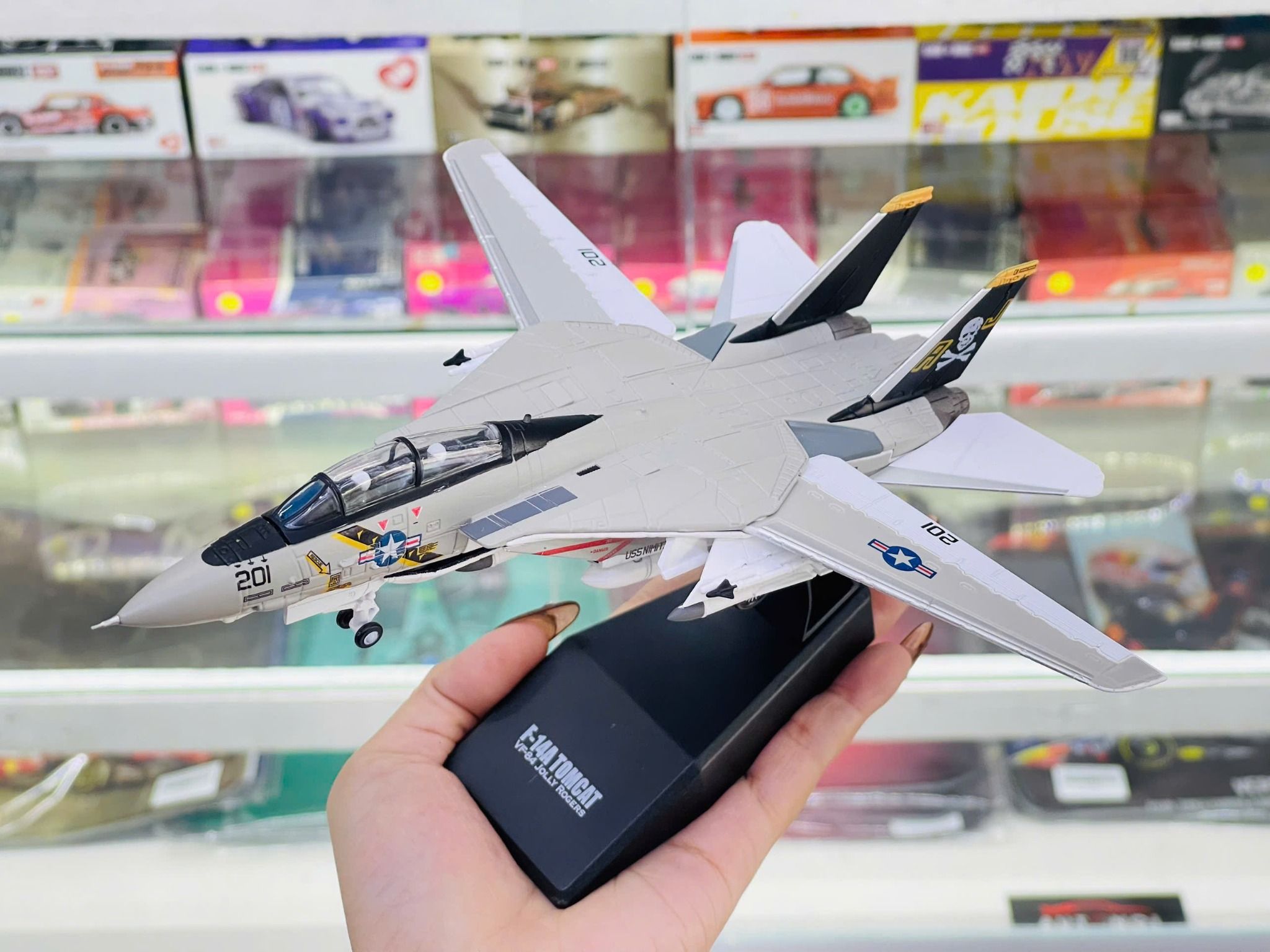  Mô hình máy bay quân sự chiến đấu F-14 Tomcat Amercom white tỉ lệ 1:100 NS model MBQS070 
