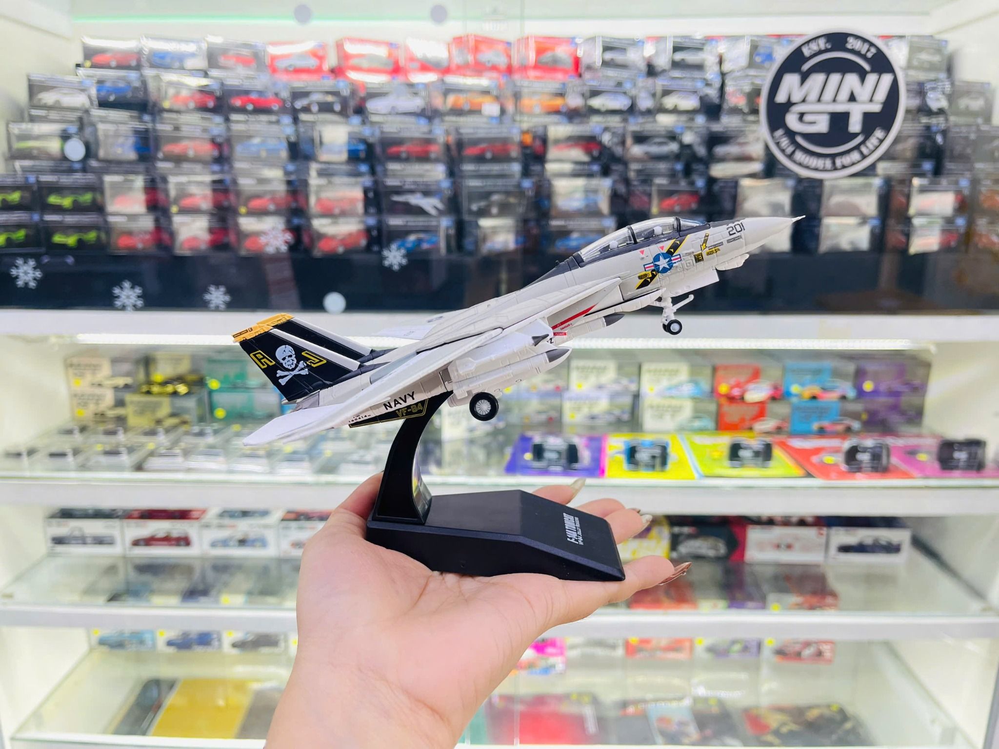 Mô hình máy bay quân sự chiến đấu F-14 Tomcat Amercom white tỉ lệ 1:100 NS model MBQS070 