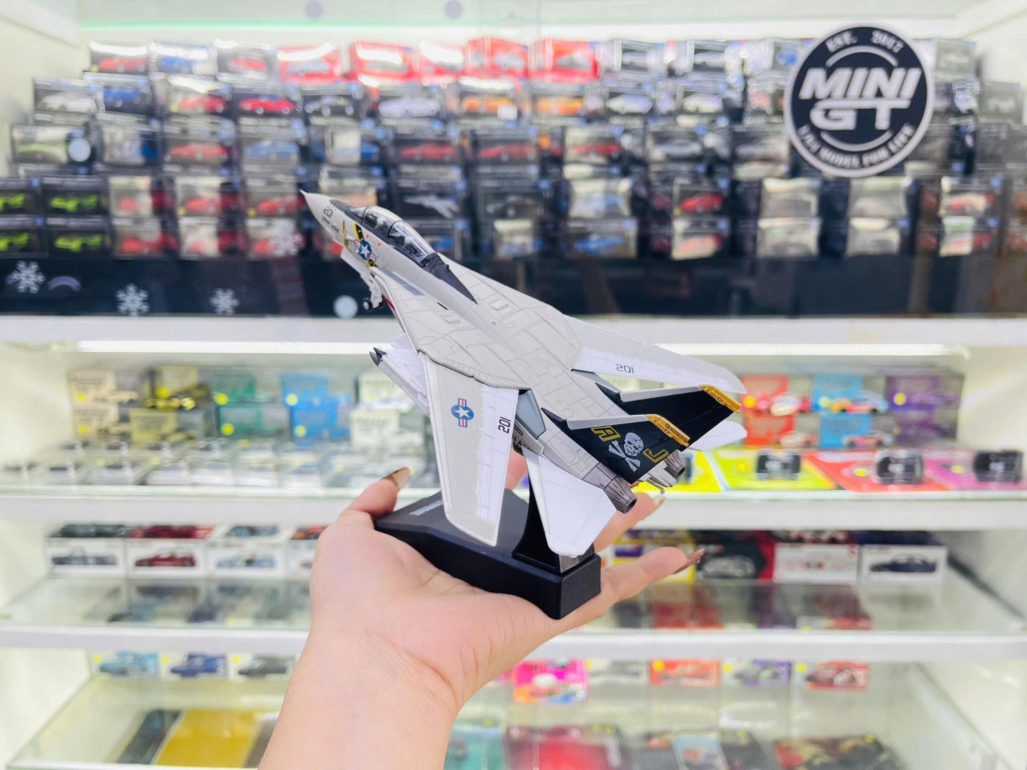  Mô hình máy bay quân sự chiến đấu F-14 Tomcat Amercom white tỉ lệ 1:100 NS model MBQS070 