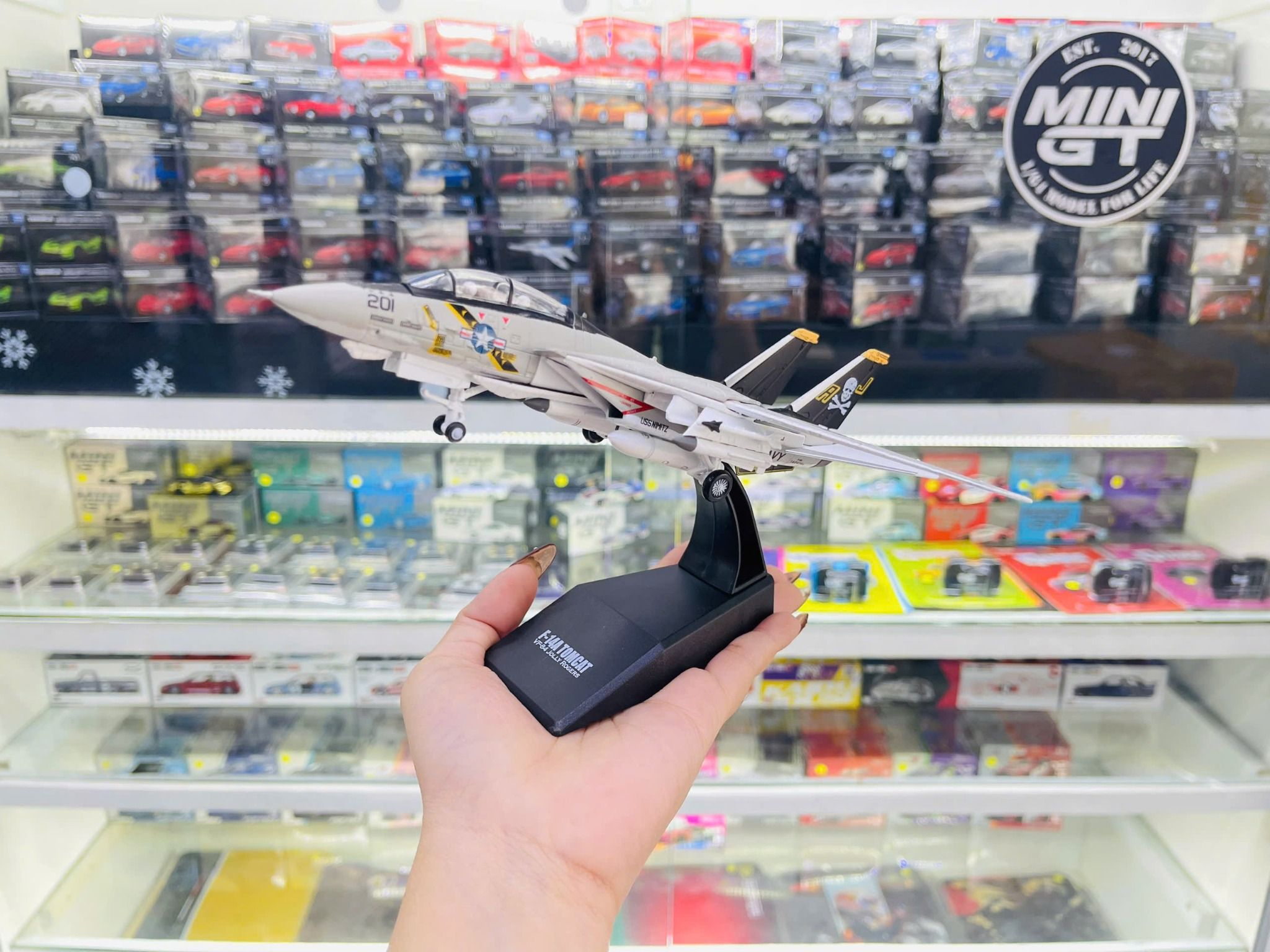  Mô hình máy bay quân sự chiến đấu F-14 Tomcat Amercom white tỉ lệ 1:100 NS model MBQS070 