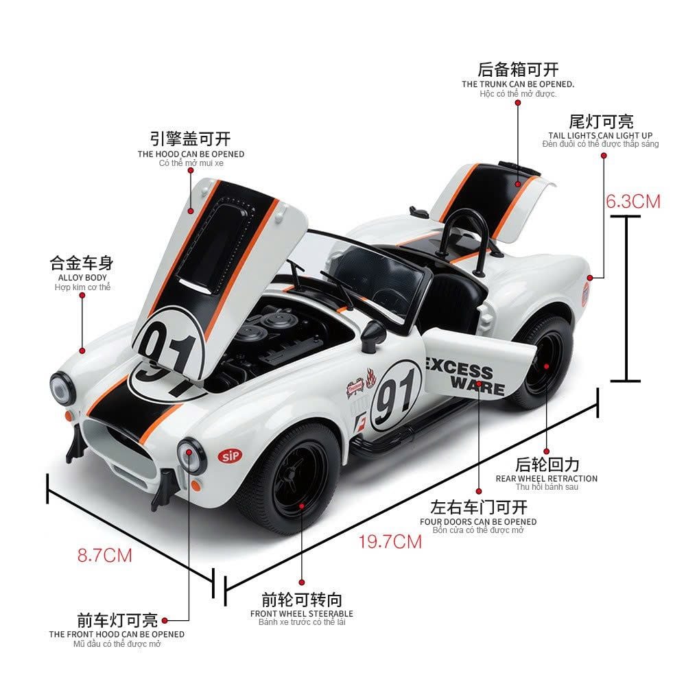 Mô hình xe Shelby Cobra racing full open tỉ lệ 1:24 Jiaye Model OT24109 