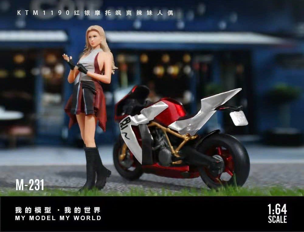  Set mô hình nhân vật nữ và xe mô tô KTM 1190 Red tỉ lệ 1:64 MoreArt MO222231 