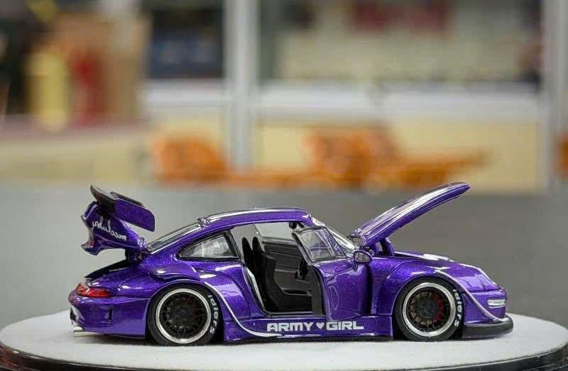  Mô hình xe Porsche Rauh welt RWB 993 purple ARMY GIRL limited full open tỉ lệ 1:64 PGM OT64787 