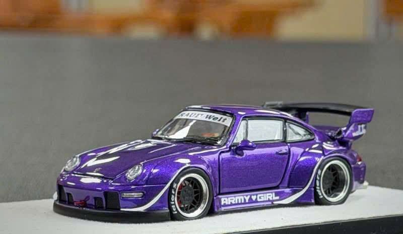  Mô hình xe Porsche Rauh welt RWB 993 purple ARMY GIRL limited full open tỉ lệ 1:64 PGM OT64787 