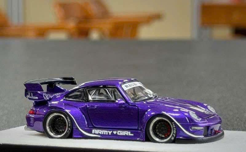  Mô hình xe Porsche Rauh welt RWB 993 purple ARMY GIRL limited full open tỉ lệ 1:64 PGM OT64787 