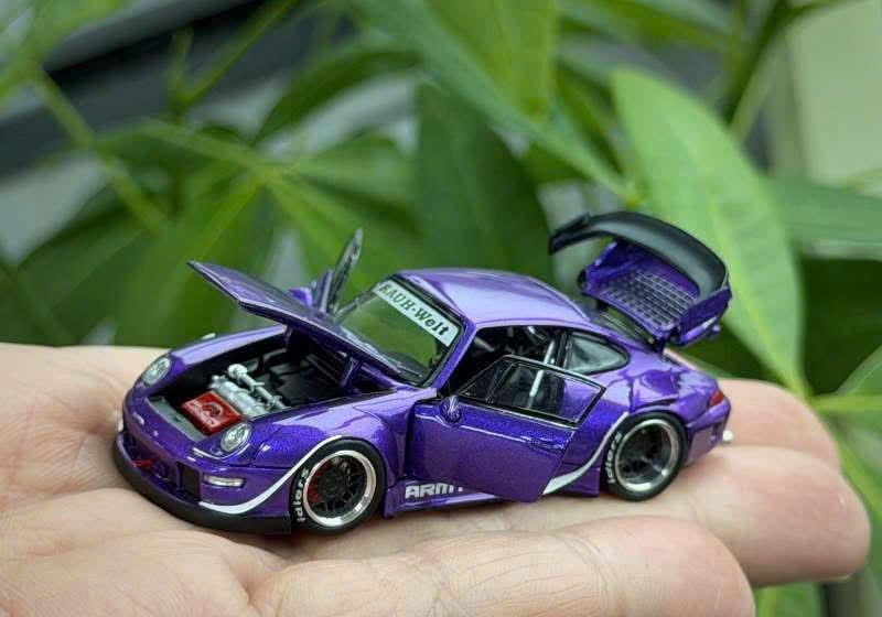  Mô hình xe Porsche Rauh welt RWB 993 purple ARMY GIRL limited full open tỉ lệ 1:64 PGM OT64787 