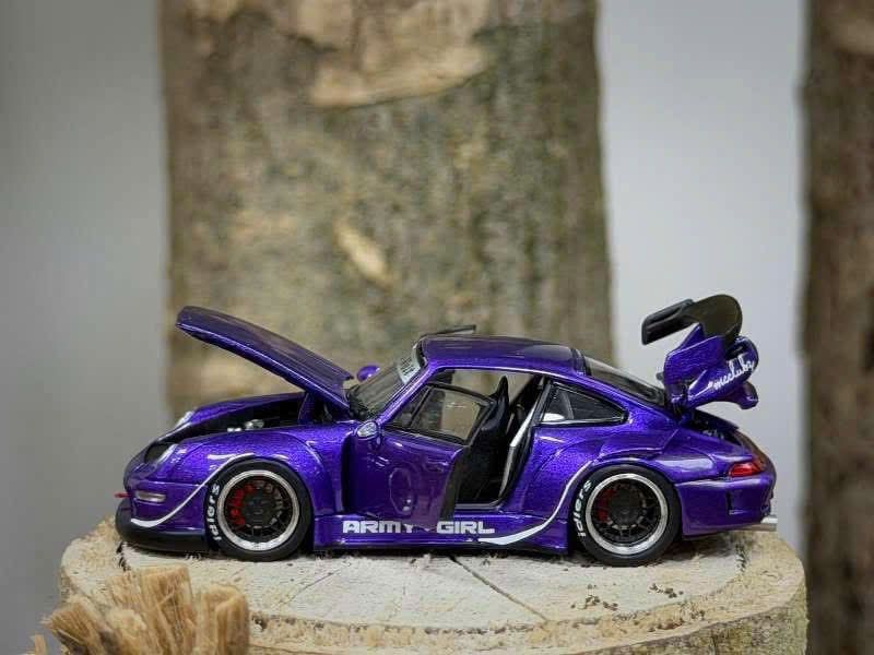  Mô hình xe Porsche Rauh welt RWB 993 purple ARMY GIRL limited full open tỉ lệ 1:64 PGM OT64787 