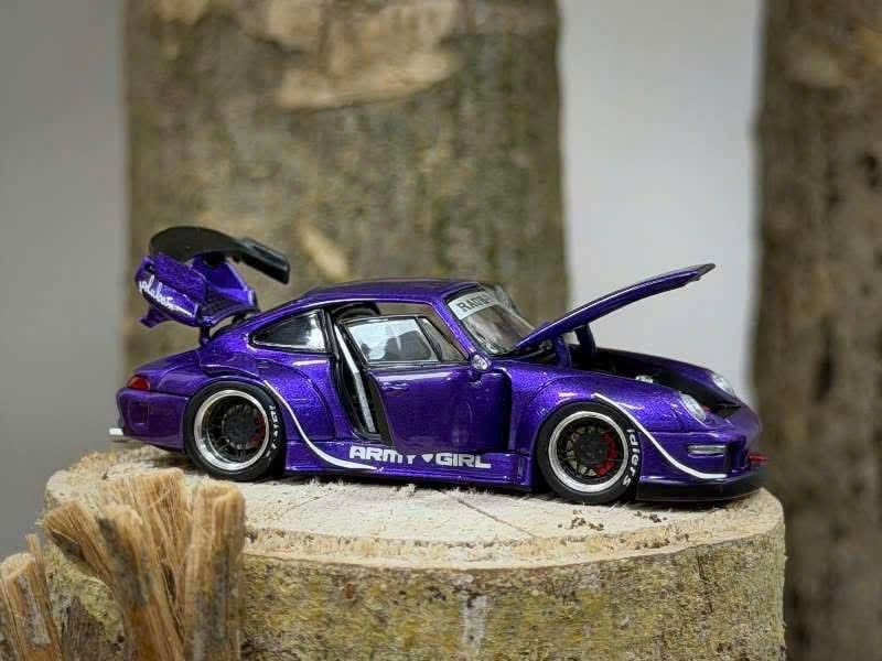  Mô hình xe Porsche Rauh welt RWB 993 purple ARMY GIRL limited full open tỉ lệ 1:64 PGM OT64787 