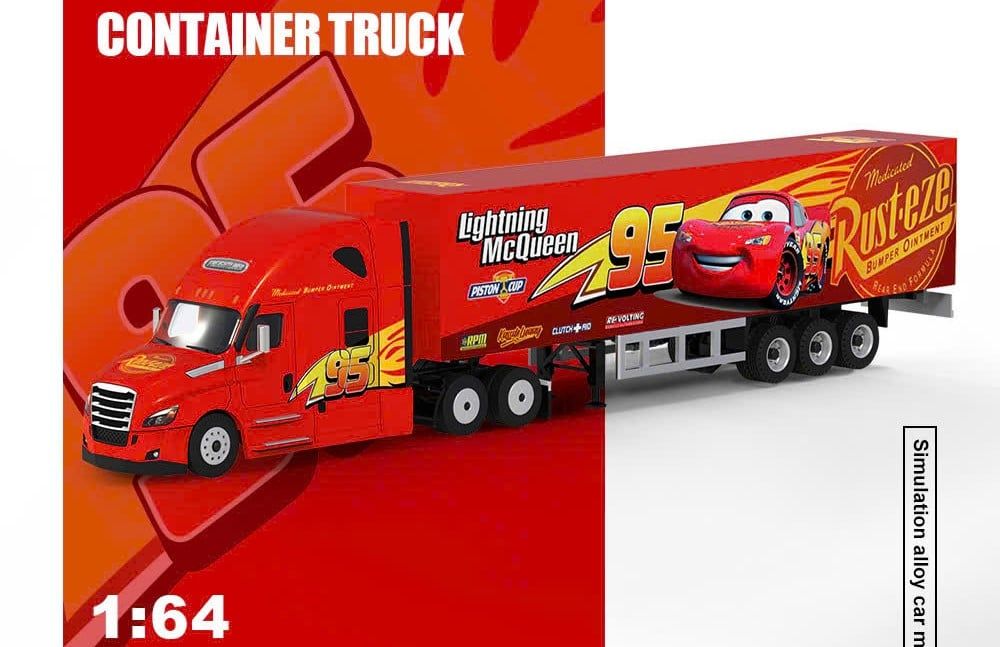  Mô hình xe container Freightliner Lightning McQueen Livery Dedicated Transport Truck tỉ lệ 1:64 CoolCar CC800116 