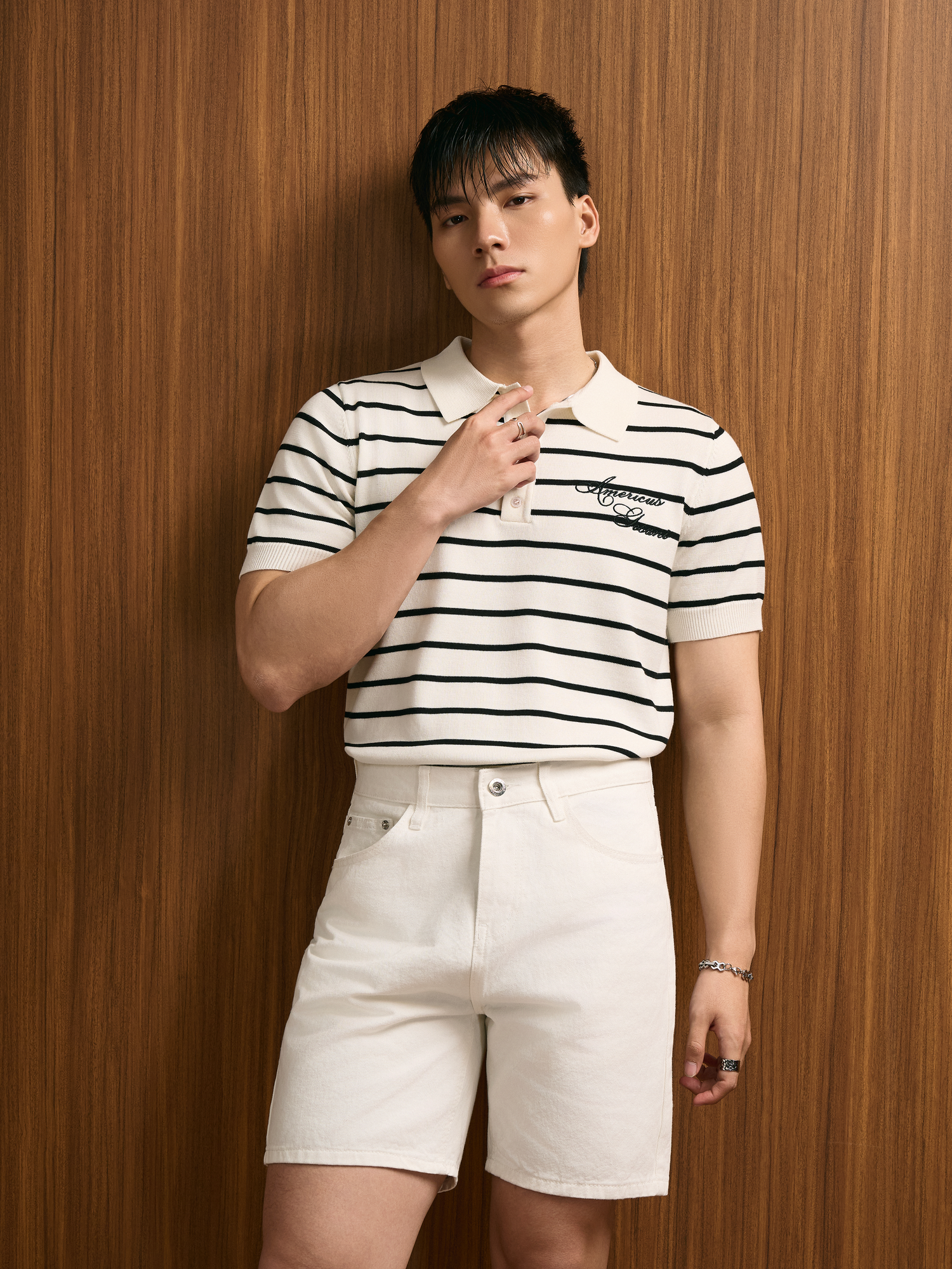 AG770 PREMIUM STRIPED KNIT POLO SHIRT - WHITE