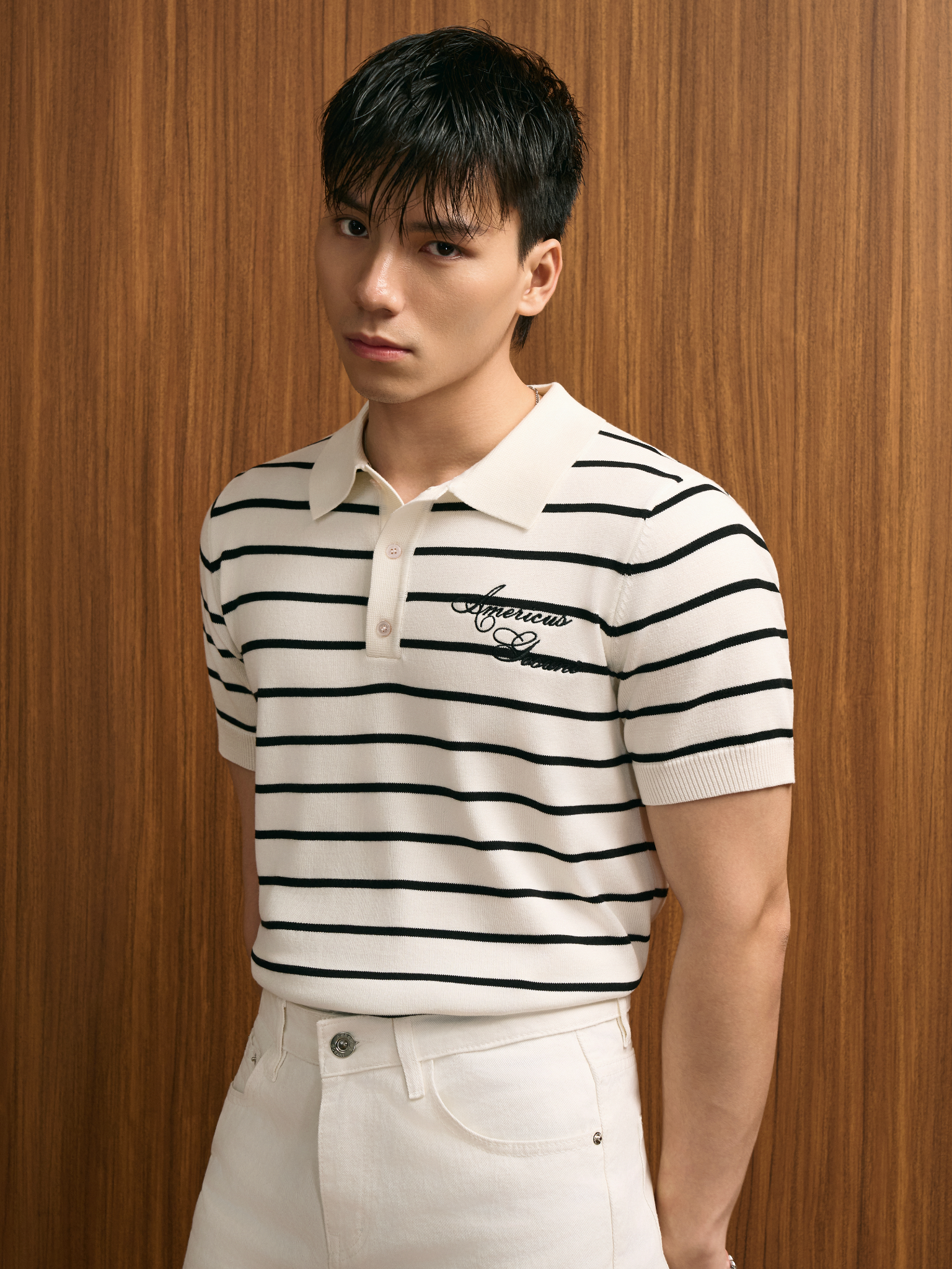 AG770 PREMIUM STRIPED KNIT POLO SHIRT - WHITE