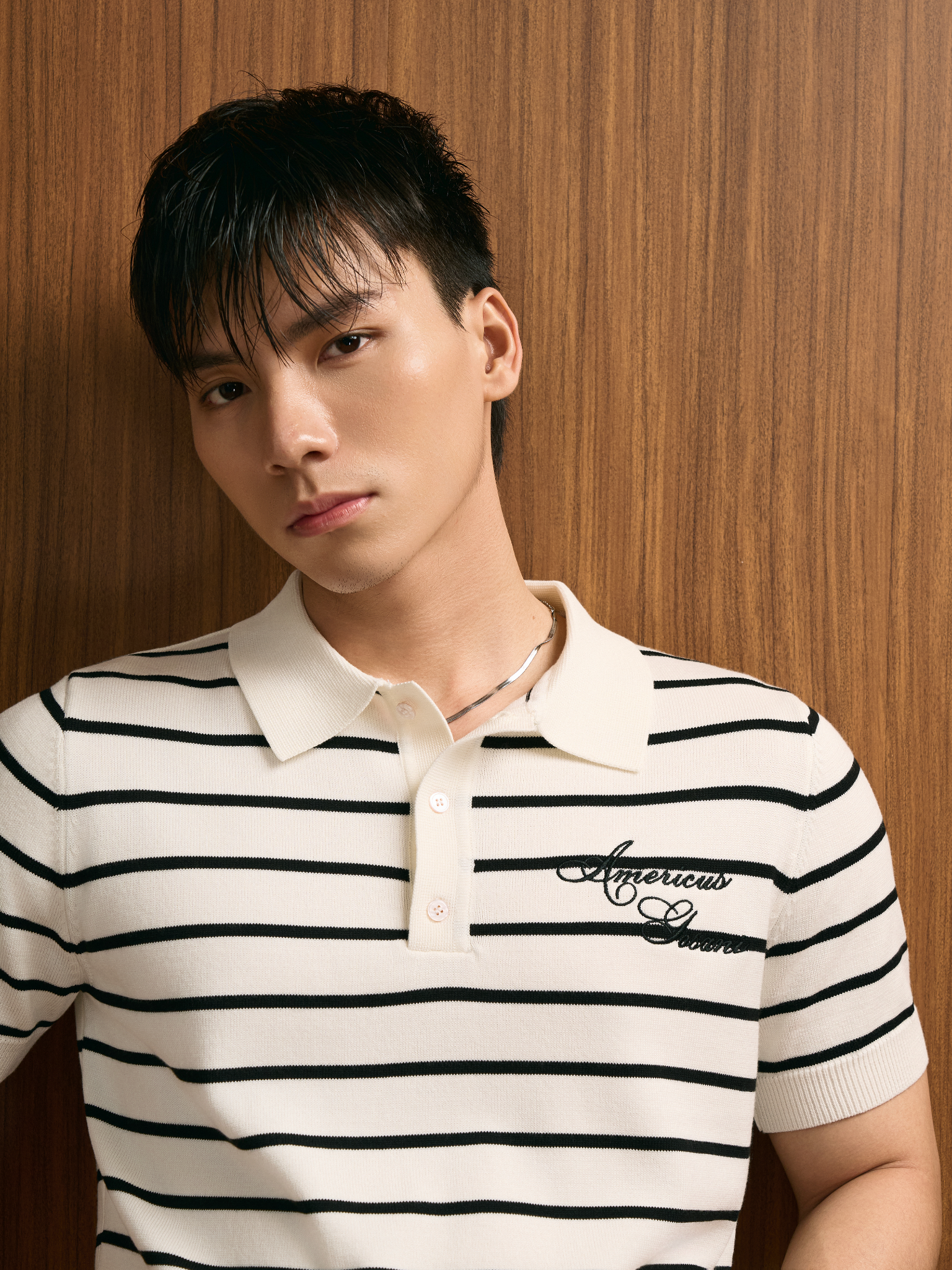 AG770 PREMIUM STRIPED KNIT POLO SHIRT - WHITE