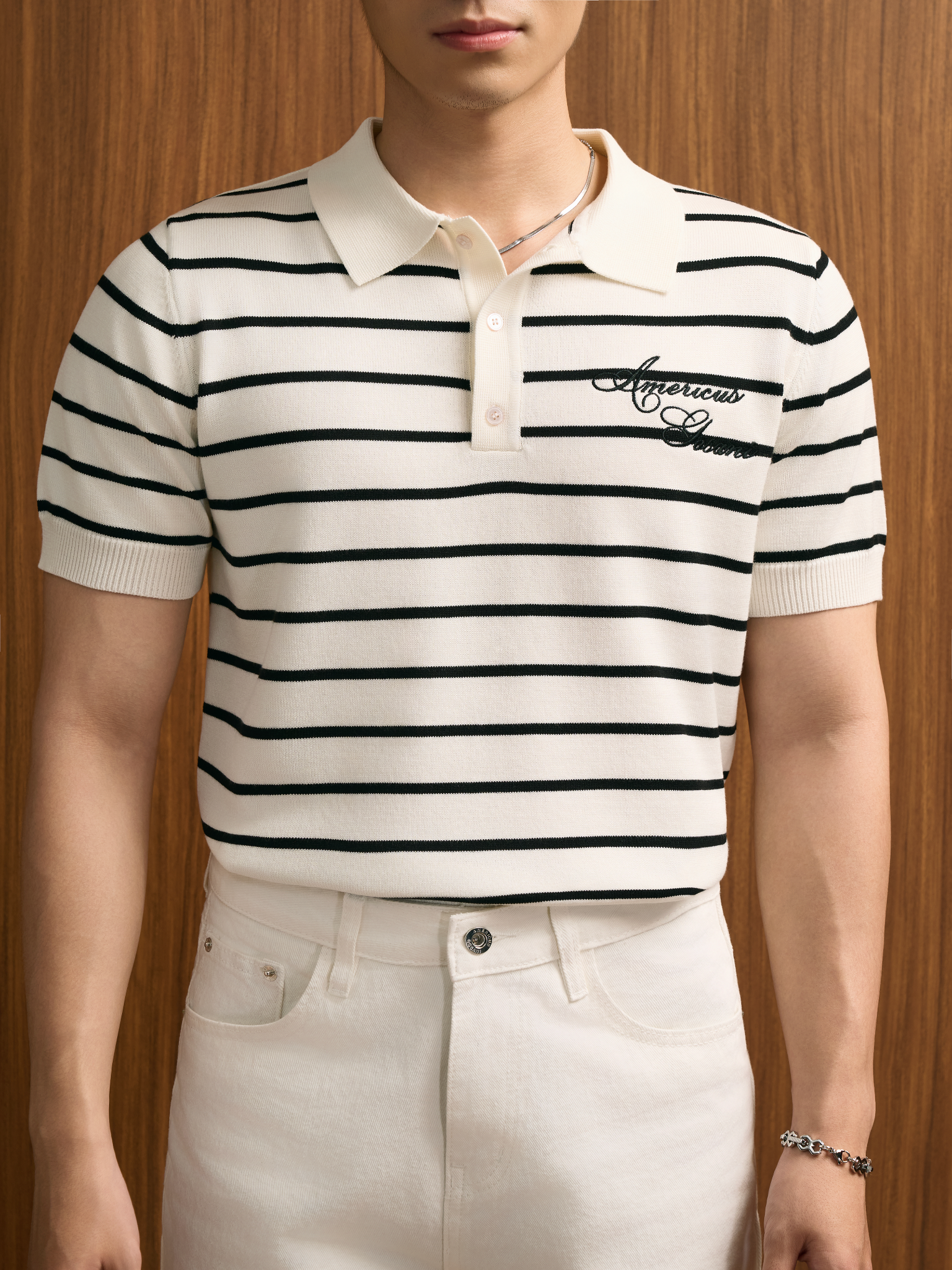 AG770 PREMIUM STRIPED KNIT POLO SHIRT - WHITE