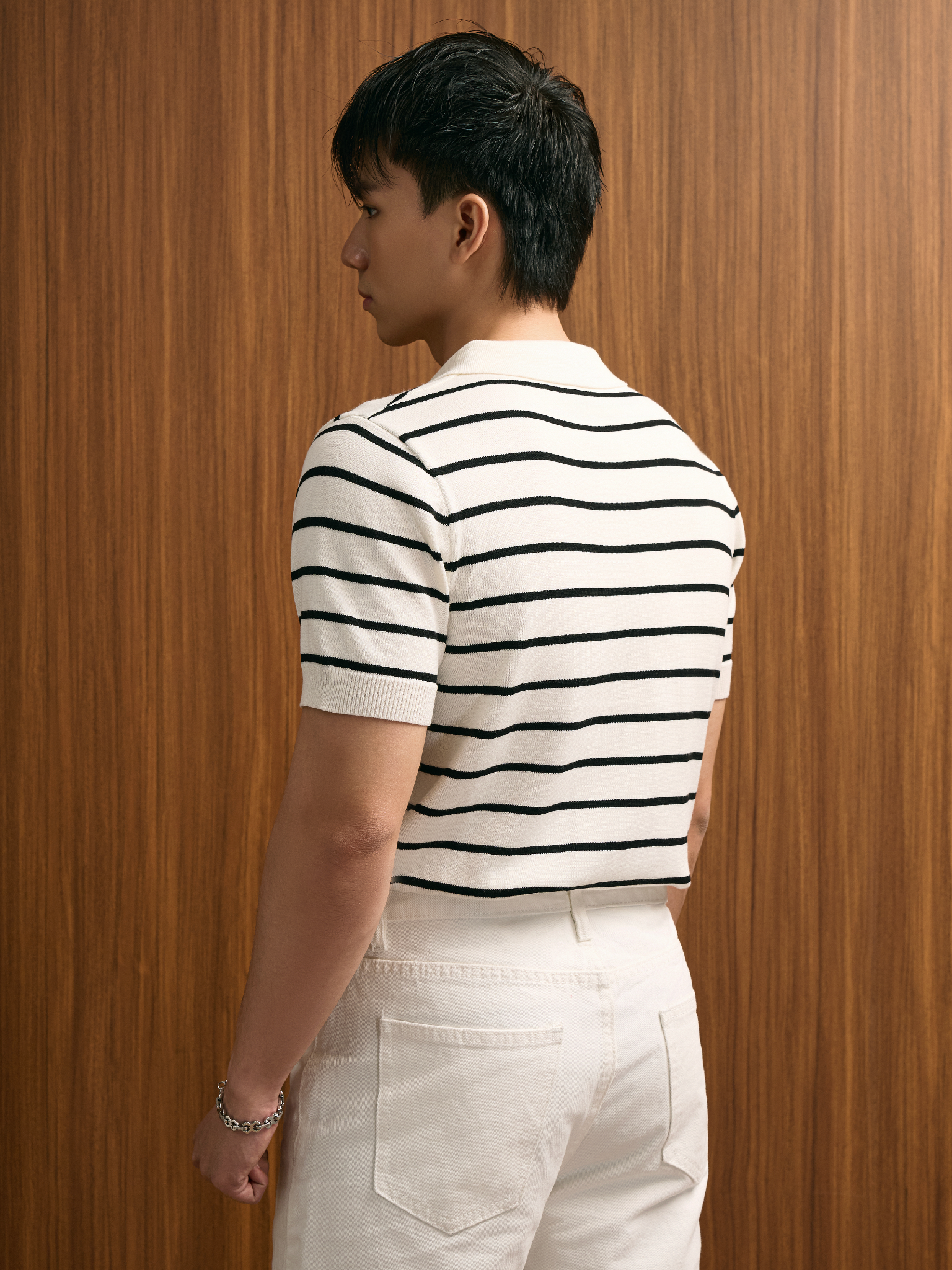 AG770 PREMIUM STRIPED KNIT POLO SHIRT - WHITE