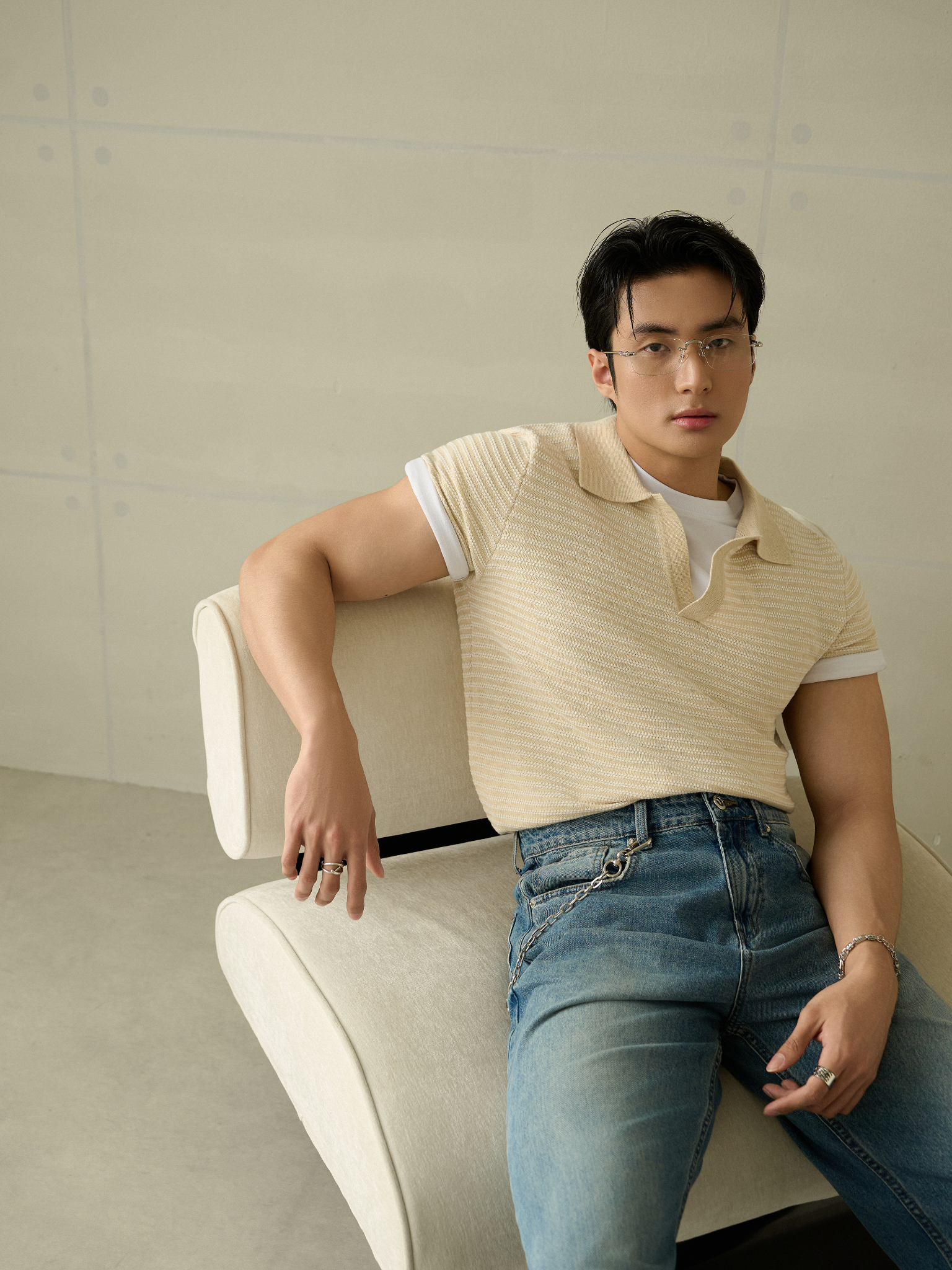 N763 PREMIUM BUTTONLESS KNIT POLO SHIRT - OFF WHITE