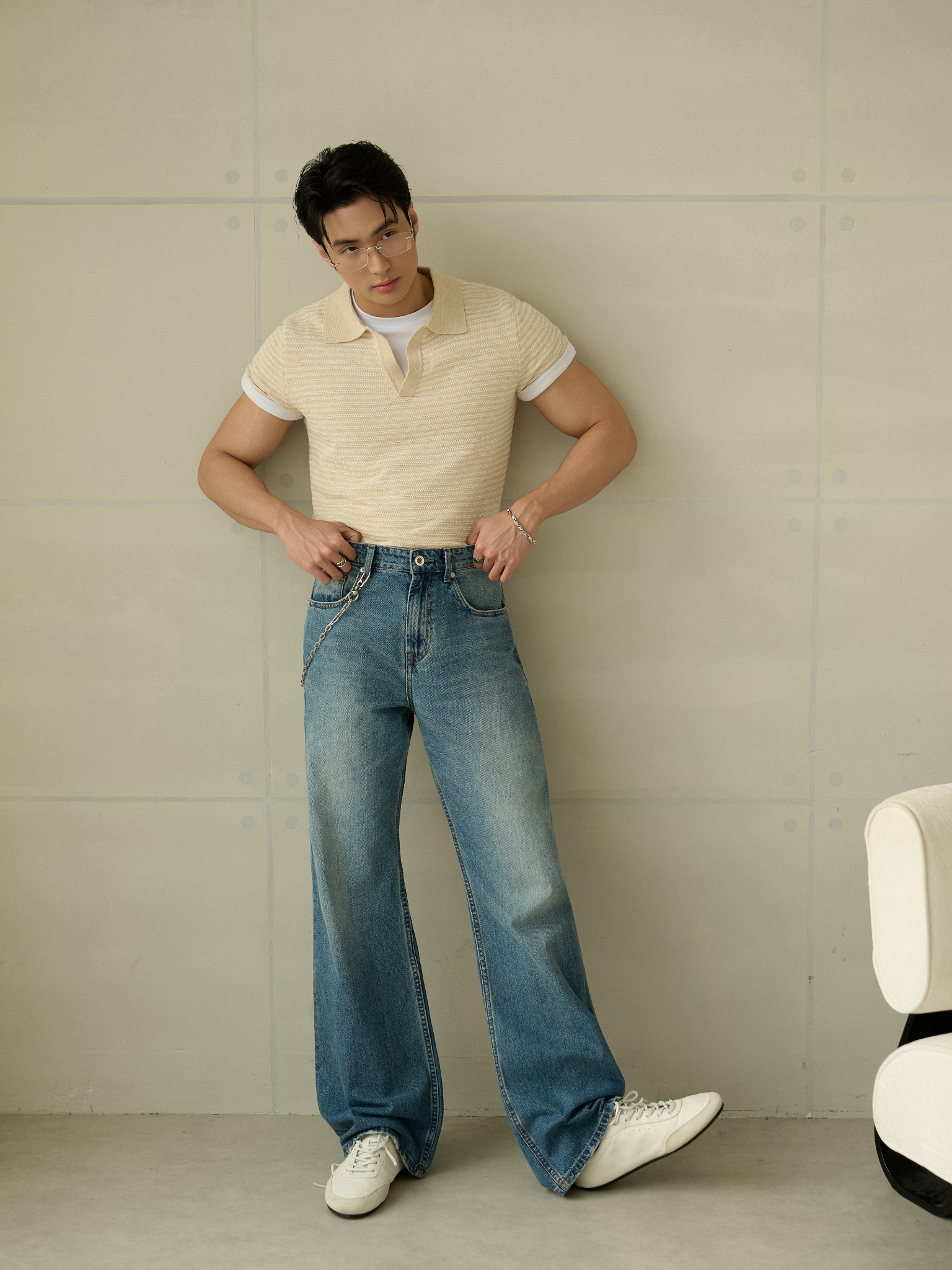 N763 PREMIUM BUTTONLESS KNIT POLO SHIRT - OFF WHITE