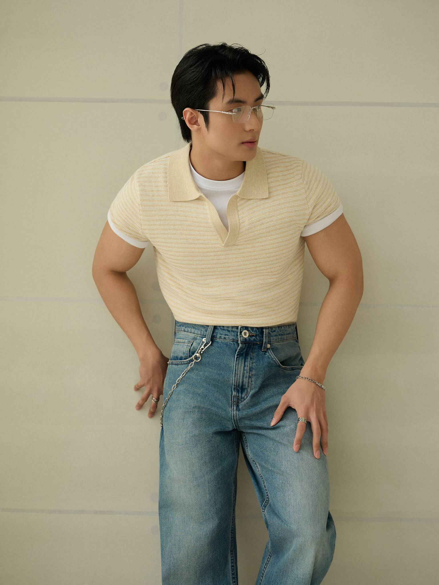 N763 PREMIUM BUTTONLESS KNIT POLO SHIRT - OFF WHITE