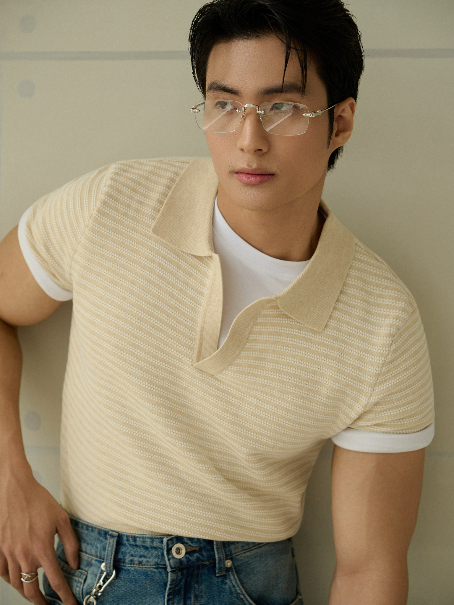 N763 PREMIUM BUTTONLESS KNIT POLO SHIRT - OFF WHITE