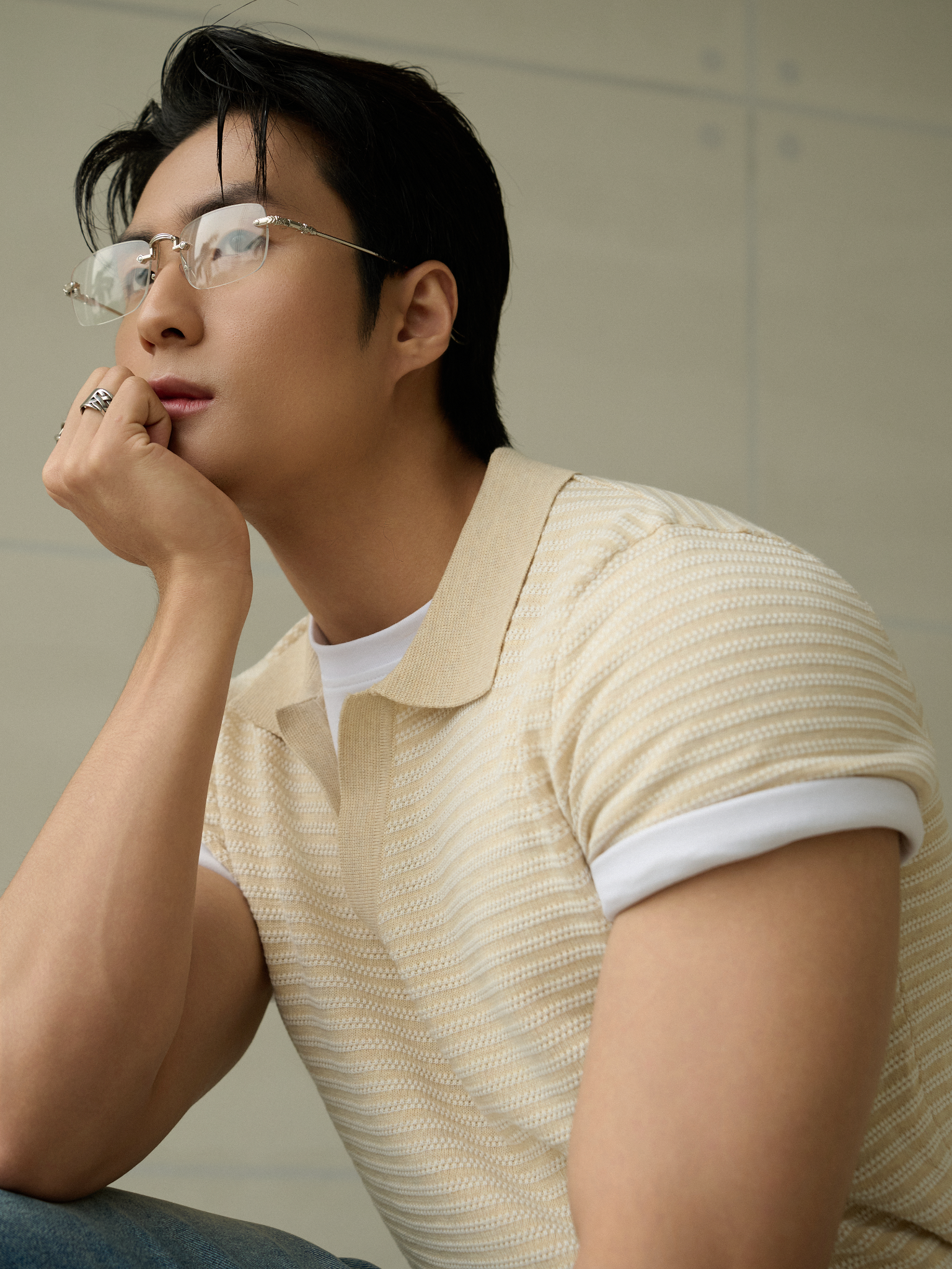N763 PREMIUM BUTTONLESS KNIT POLO SHIRT - OFF WHITE