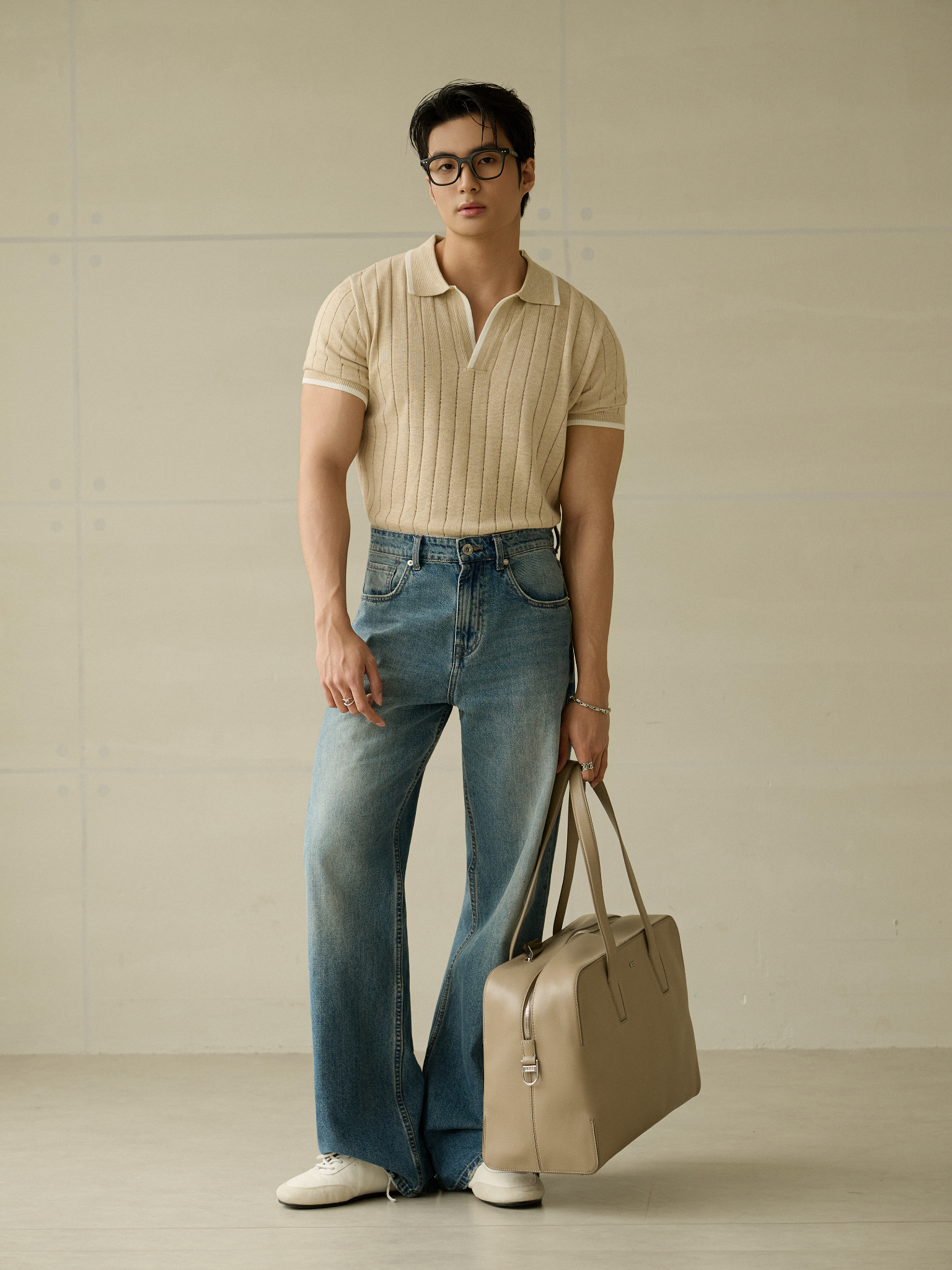 AG747 PREMIUM REGULAR FIT RIB STITCH POLO - BEIGE