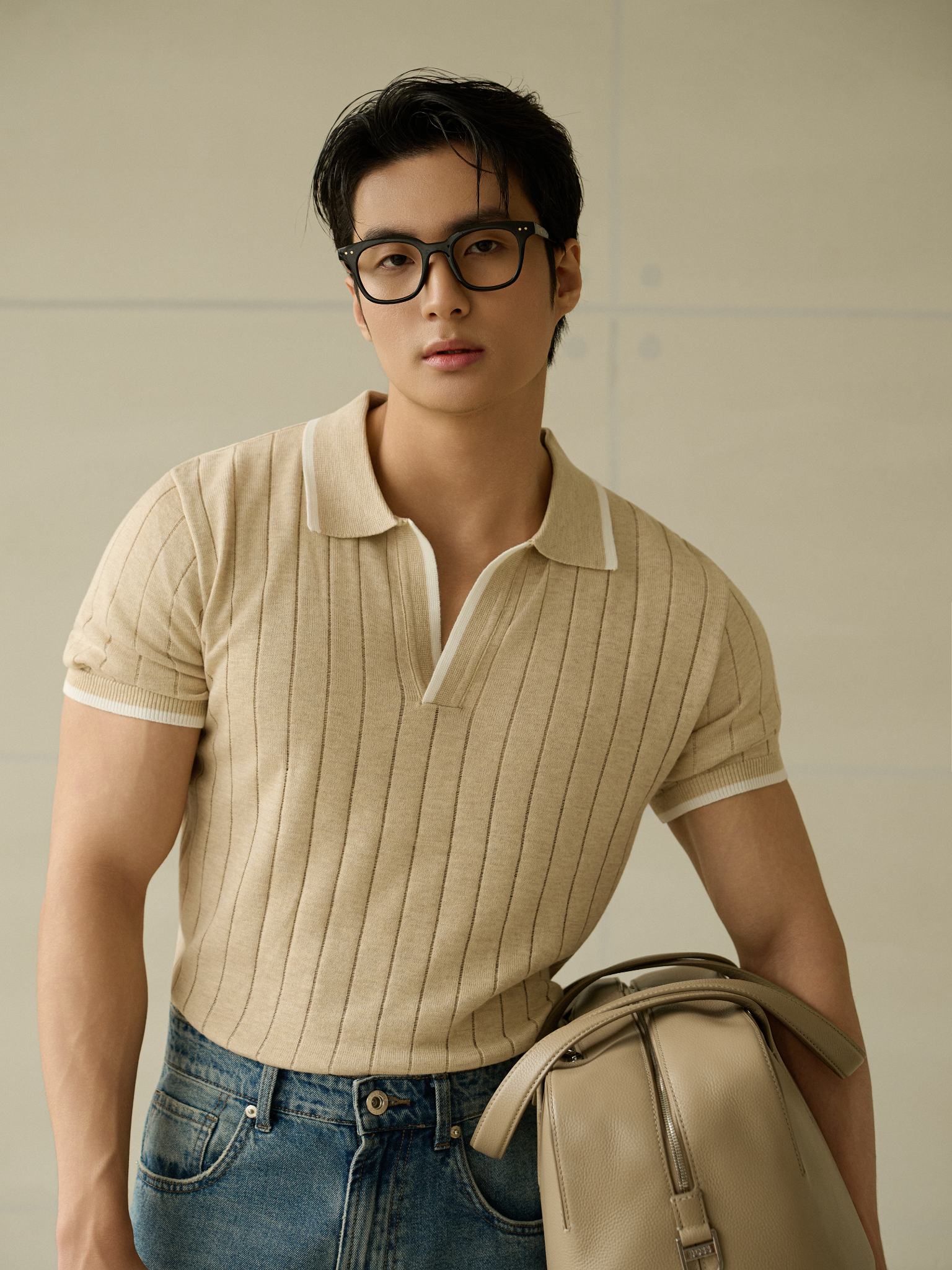 AG747 PREMIUM REGULAR FIT RIB STITCH POLO - BEIGE
