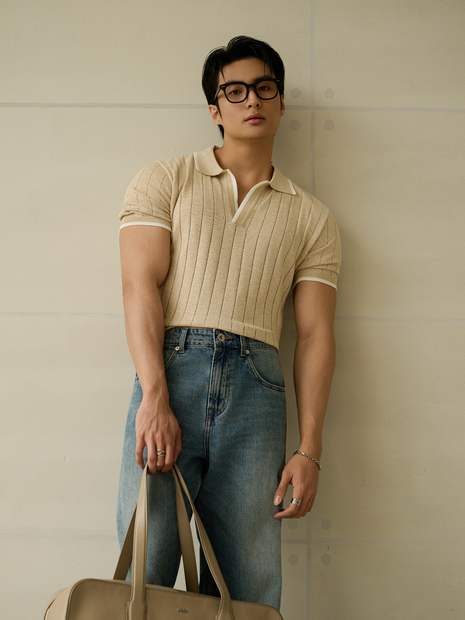AG747 PREMIUM REGULAR FIT RIB STITCH POLO - BEIGE