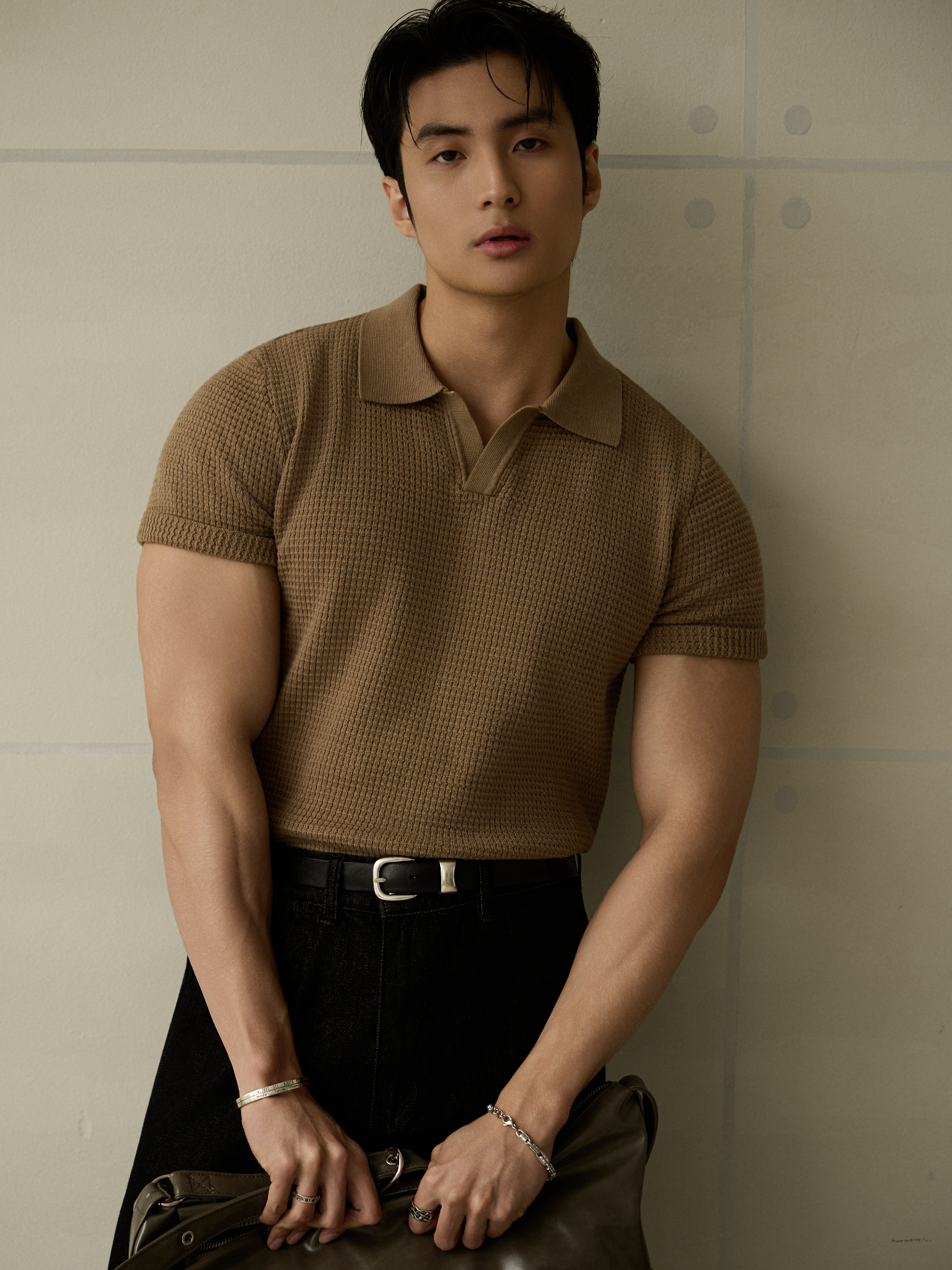 AG739 PREMIUM REGULAR FIT KNIT POLO - BROWN