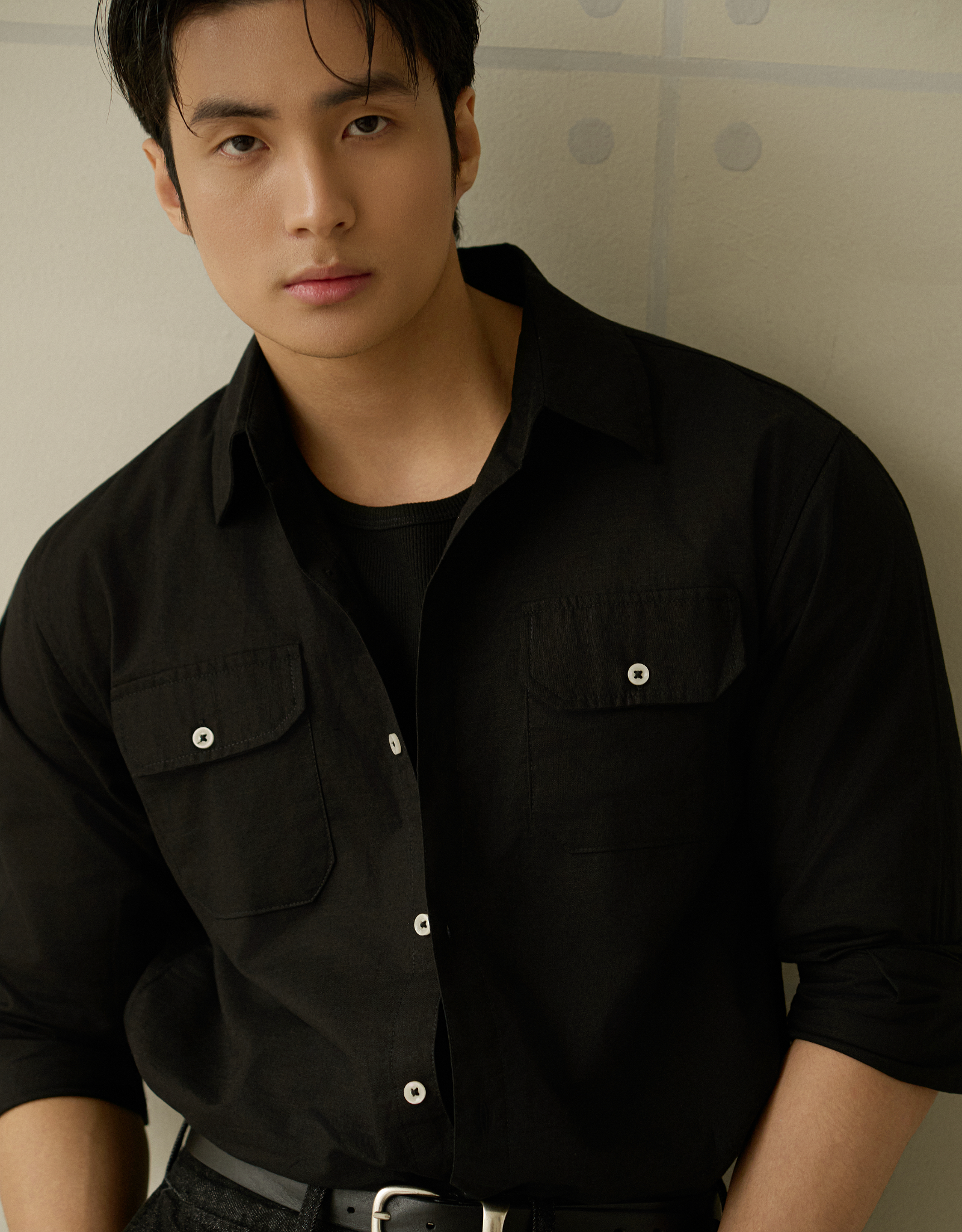 AG536 PREMIUM REGULAR FIT LINEN POCKET SHIRT - BLACK