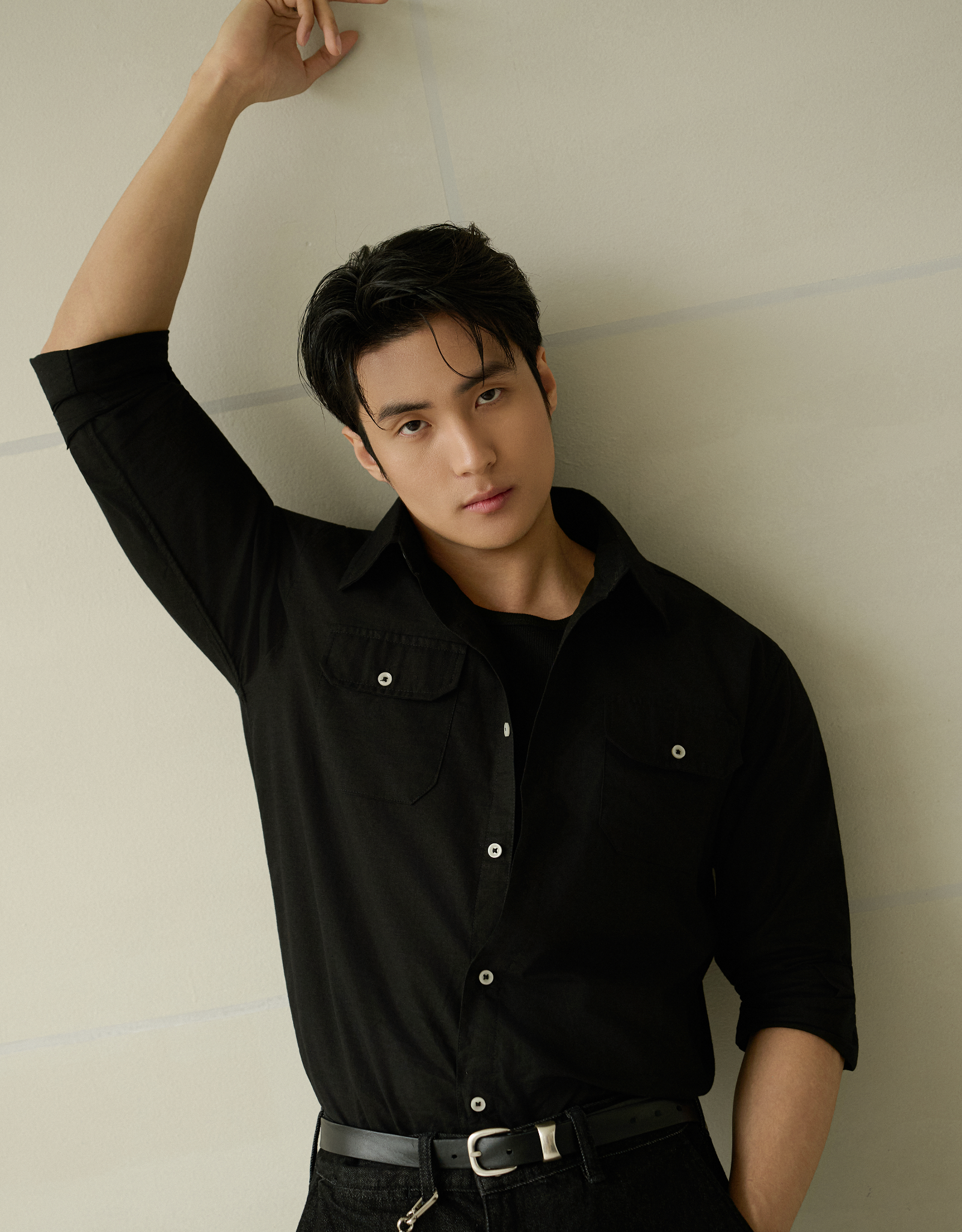 AG536 PREMIUM REGULAR FIT LINEN POCKET SHIRT - BLACK