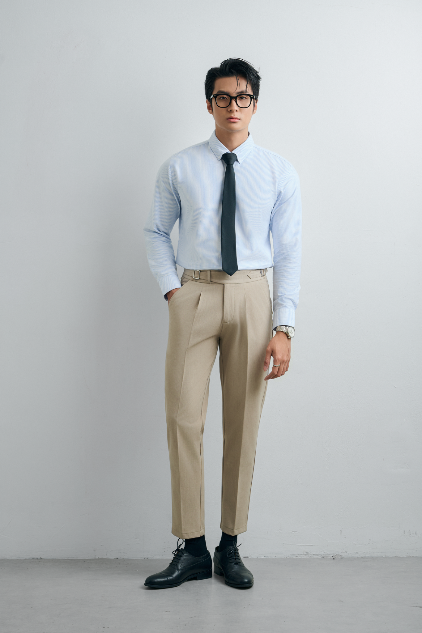 AG876 PREMIUM SLIMFIT TEXTURE STRIPED SHIRT - LIGHT BLUE