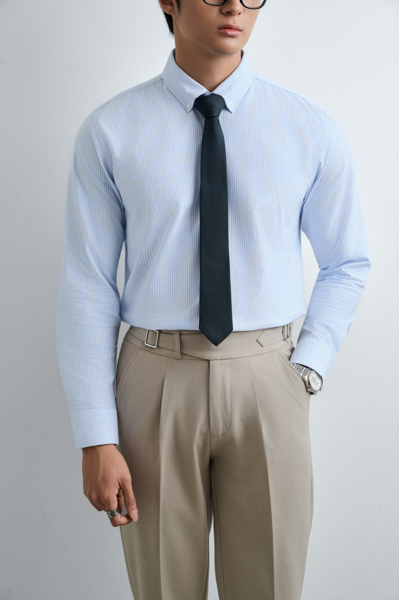 AG876 PREMIUM SLIMFIT TEXTURE STRIPED SHIRT - LIGHT BLUE
