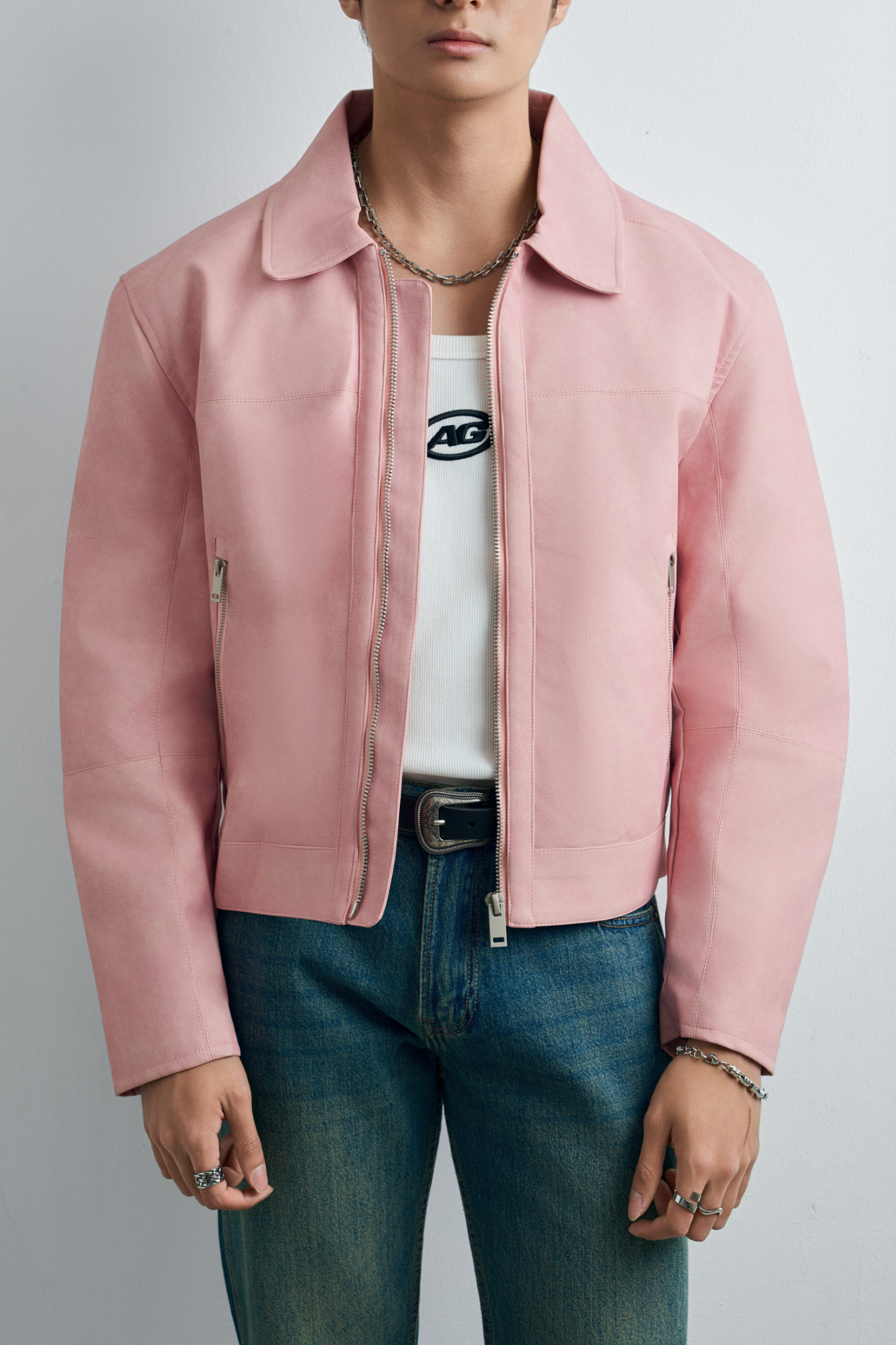 AG262 PREMIUM FAUX LEATHER JACKET - PINK