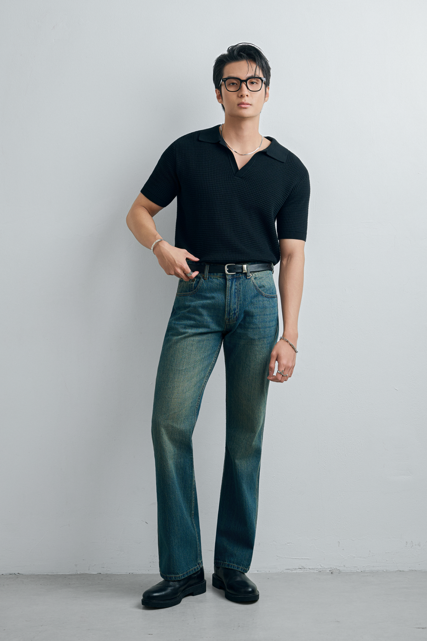 AG739 PREMIUM REGULAR FIT KNIT POLO - BLACK